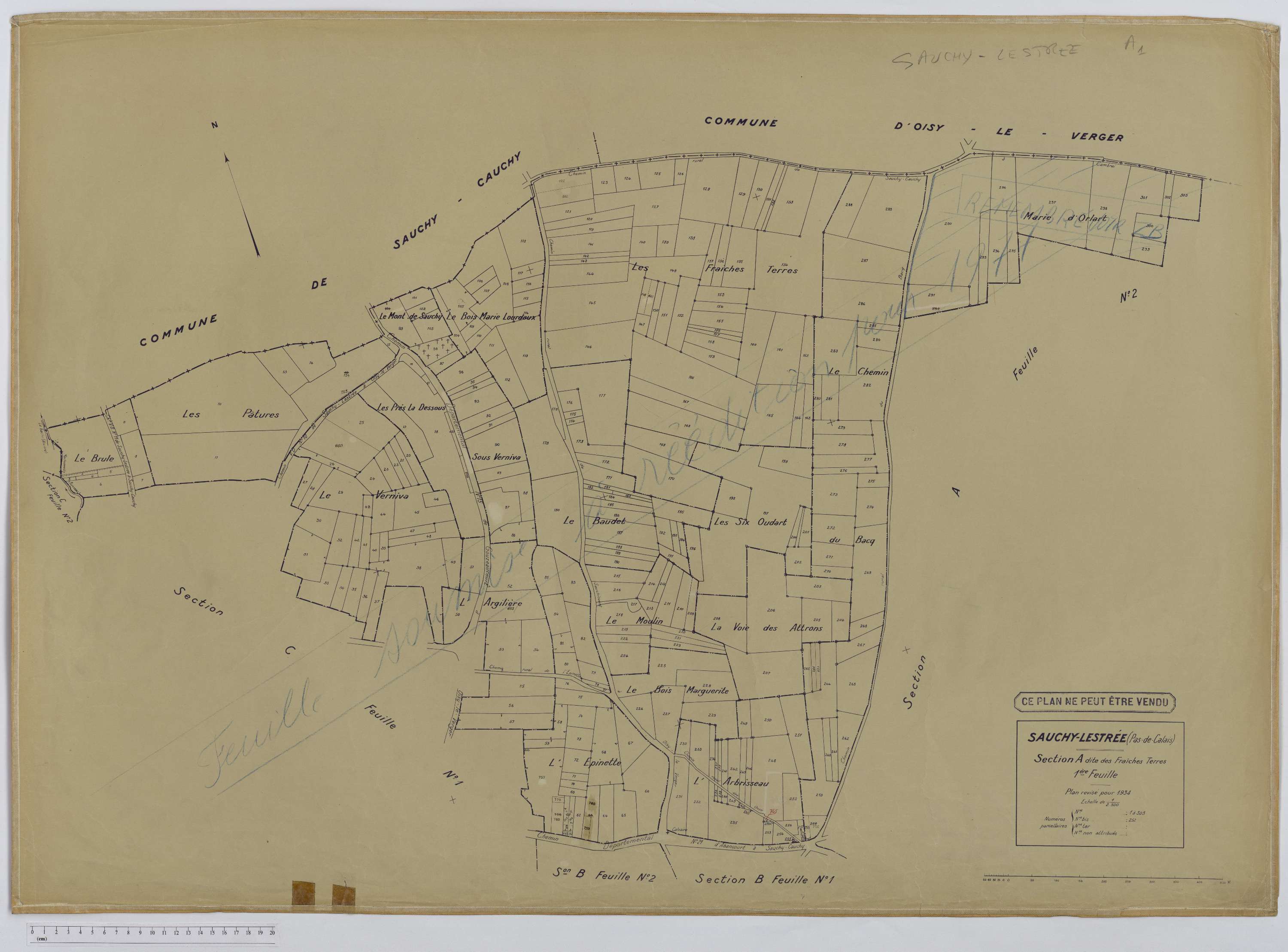 Sauchy-Lestrée - Section A, feuille 1.