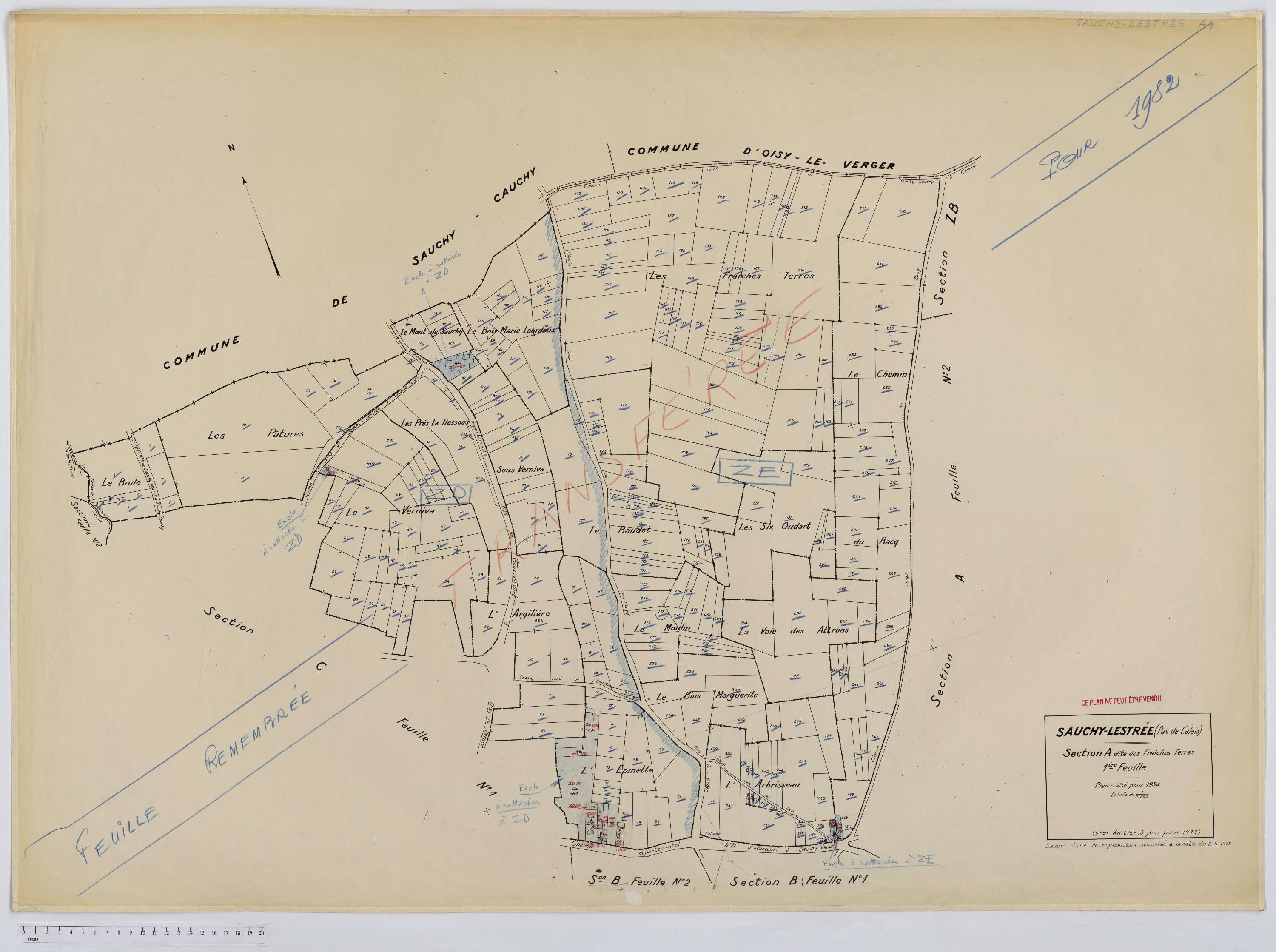 Sauchy-Lestrée - Section A, feuille 1.