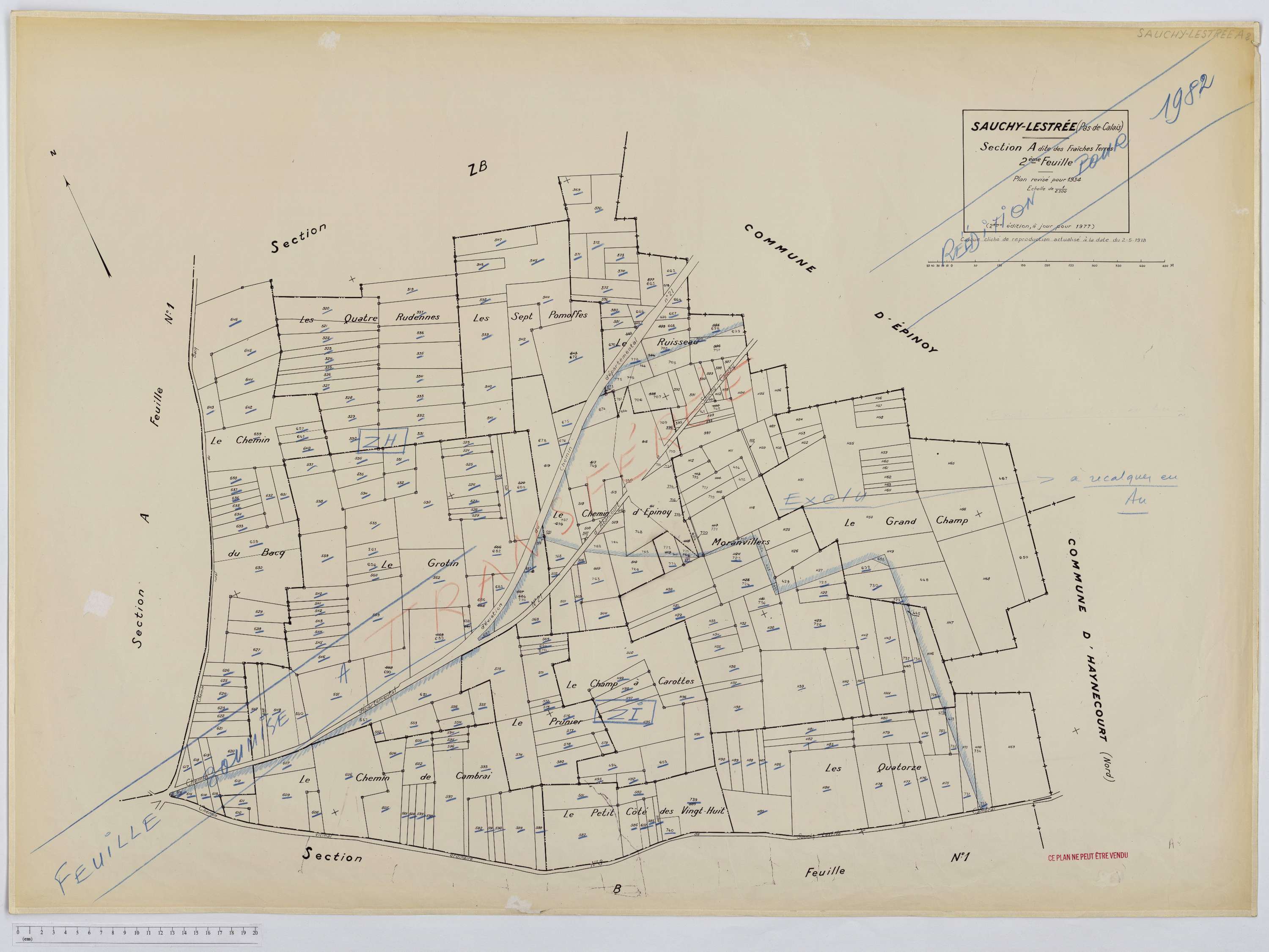 Sauchy-Lestrée - Section A, feuille 2.
