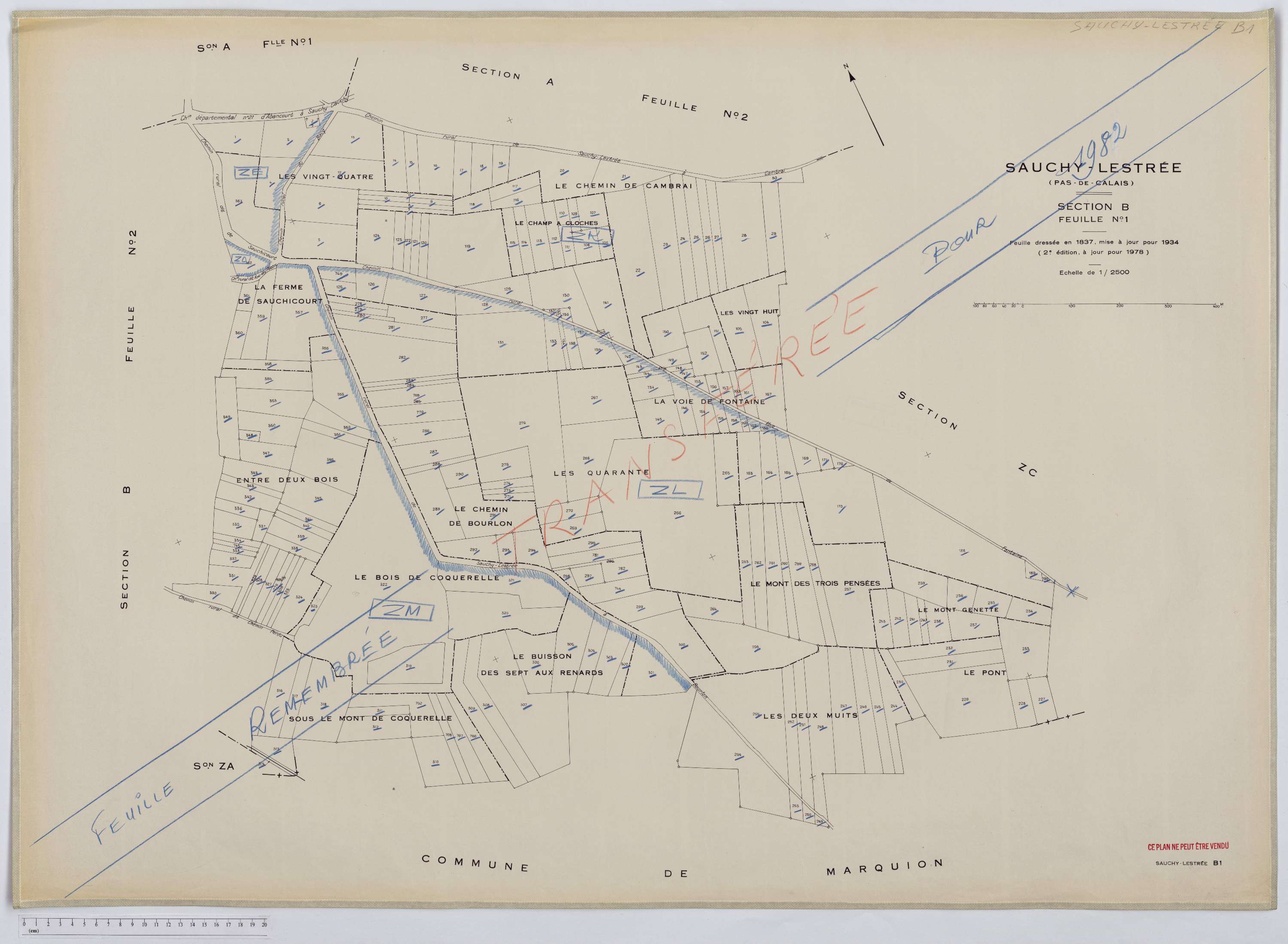 Sauchy-Lestrée - Section B, feuille 1.