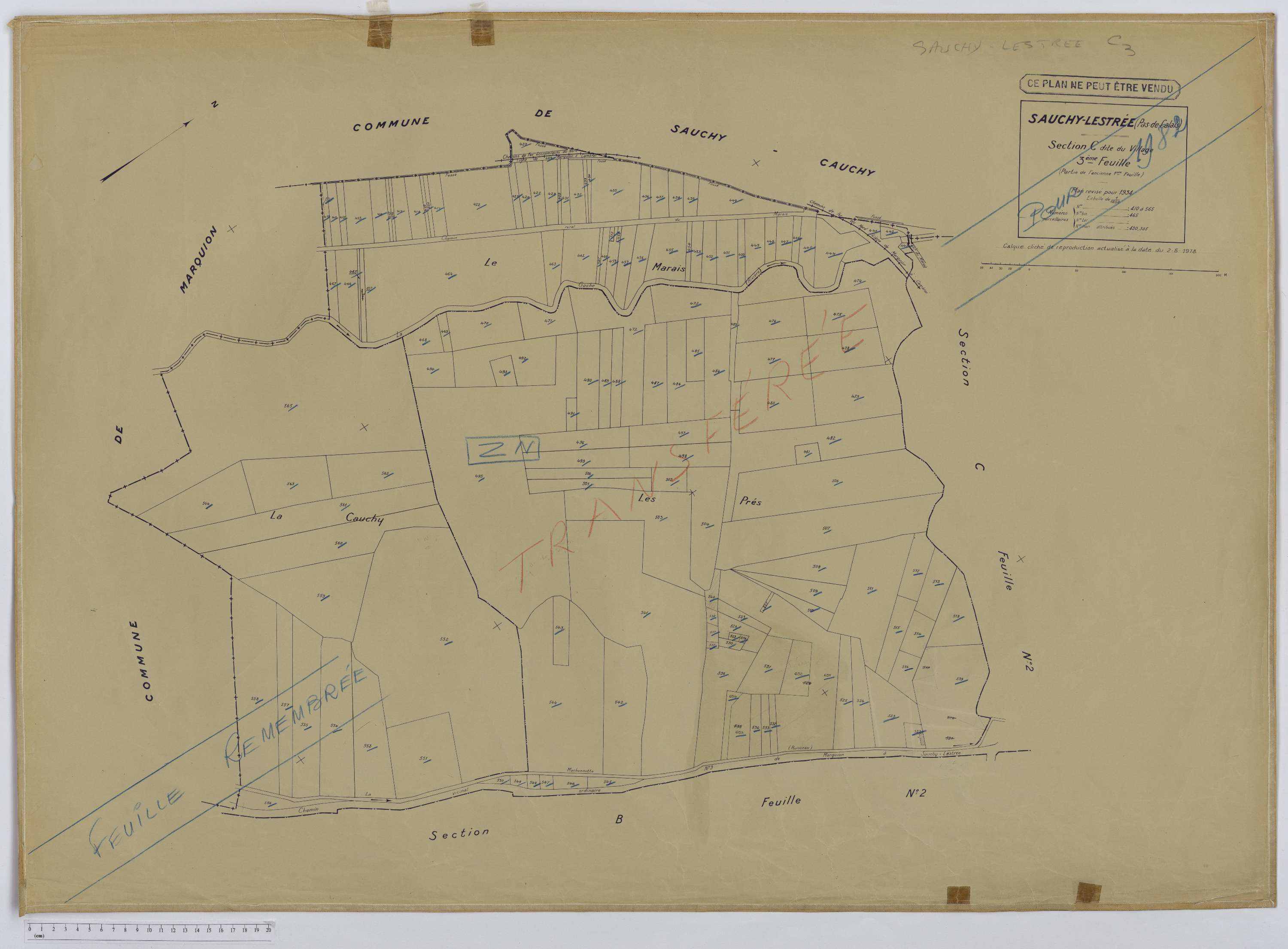 Sauchy-Lestrée - Section C, feuille 3.