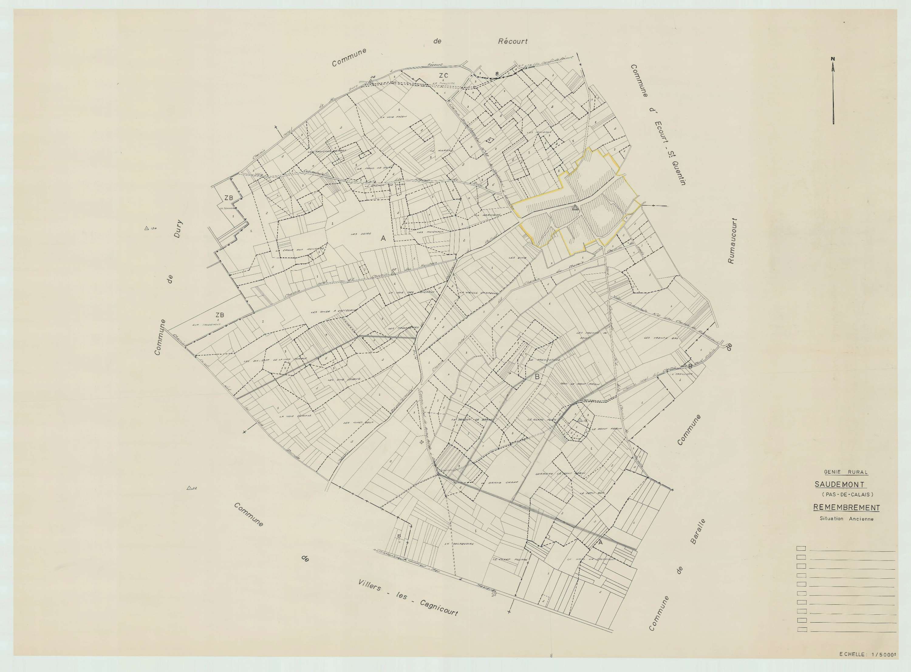Saudemont - Plan cadastral : tableau d'assemblage postérieur au remembrement.