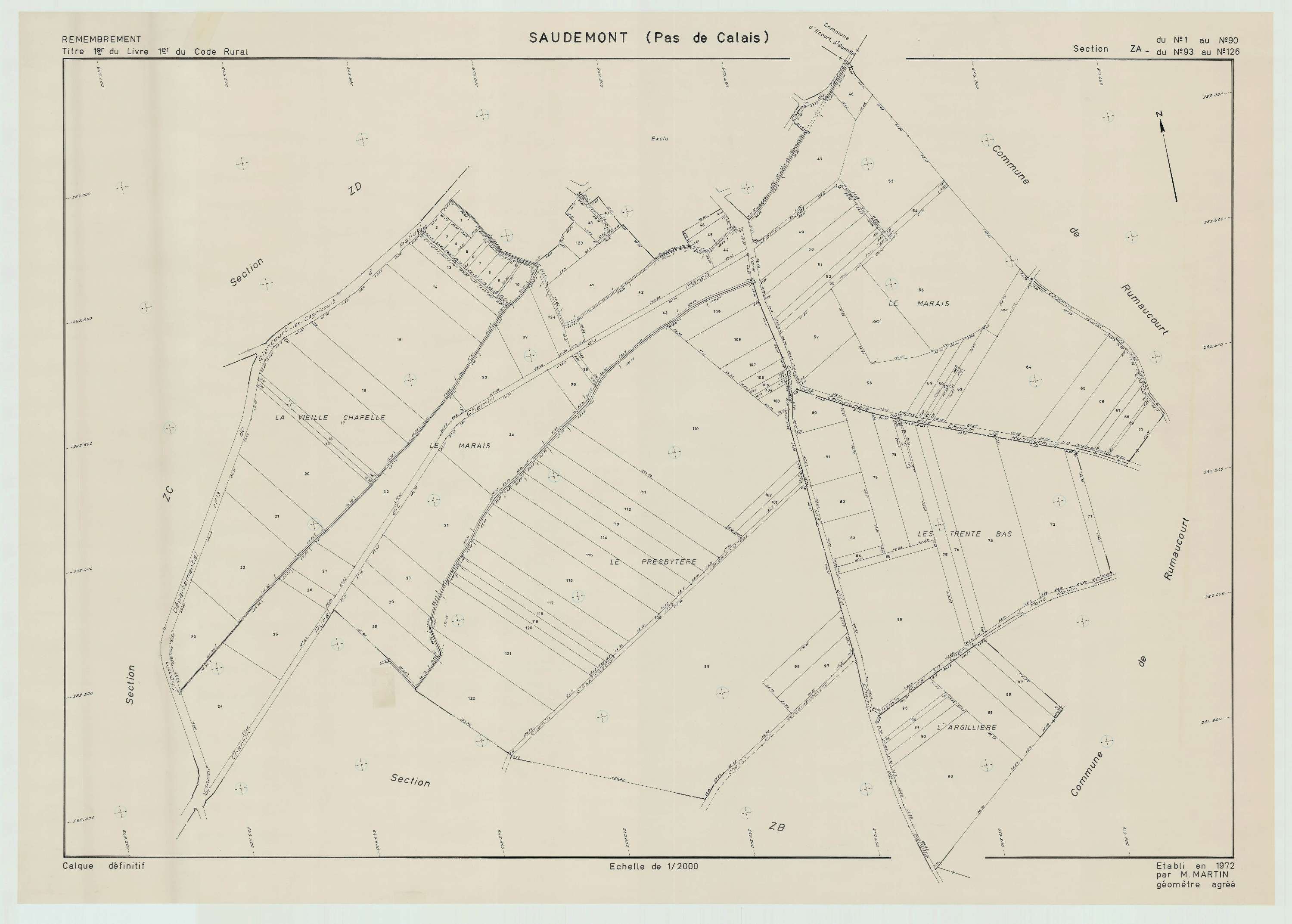 Saudemont - Plan de remembrement : section ZA.