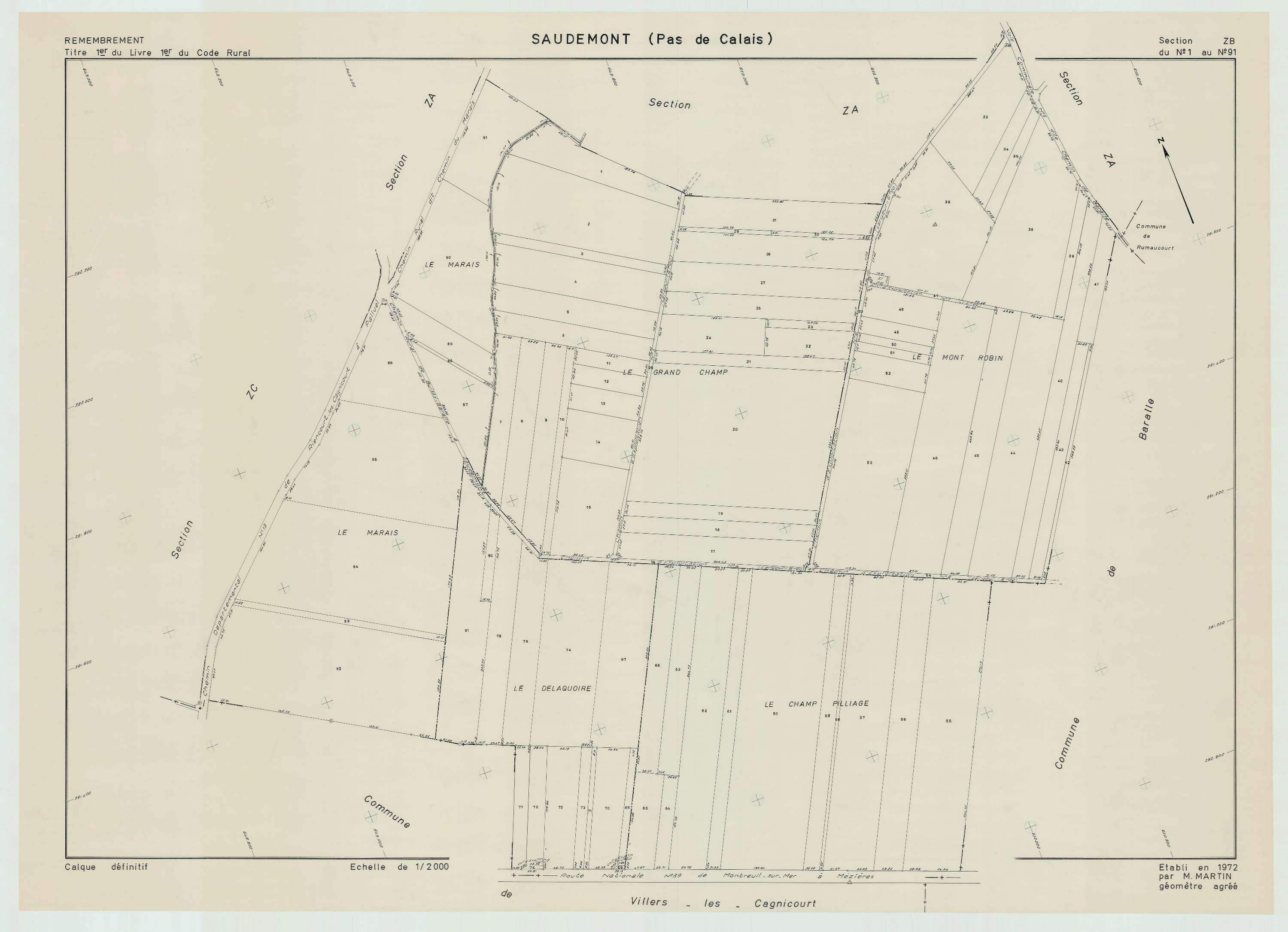 Saudemont - Plan de remembrement : section ZB.