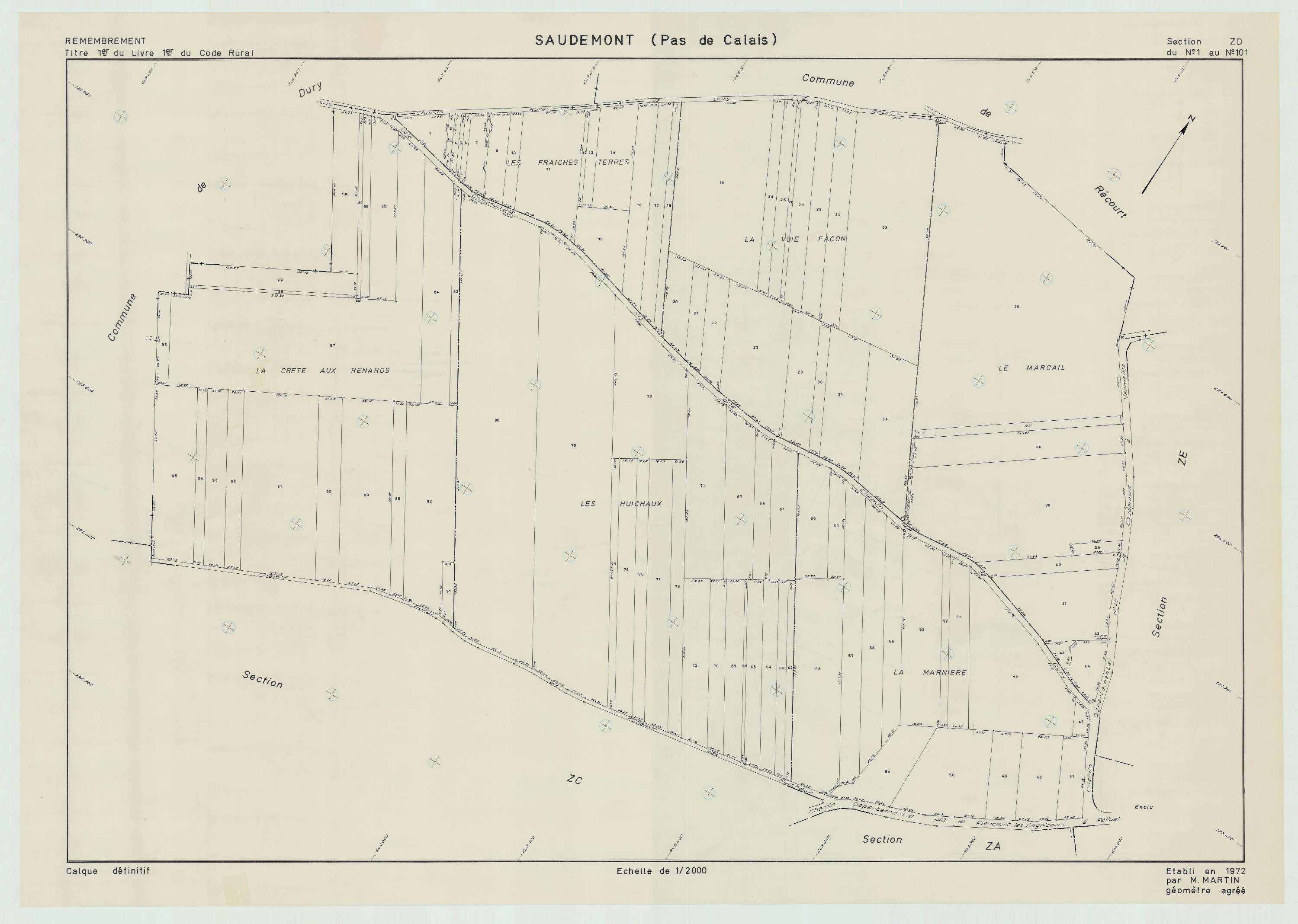 Saudemont - Plan de remembrement : section ZD.