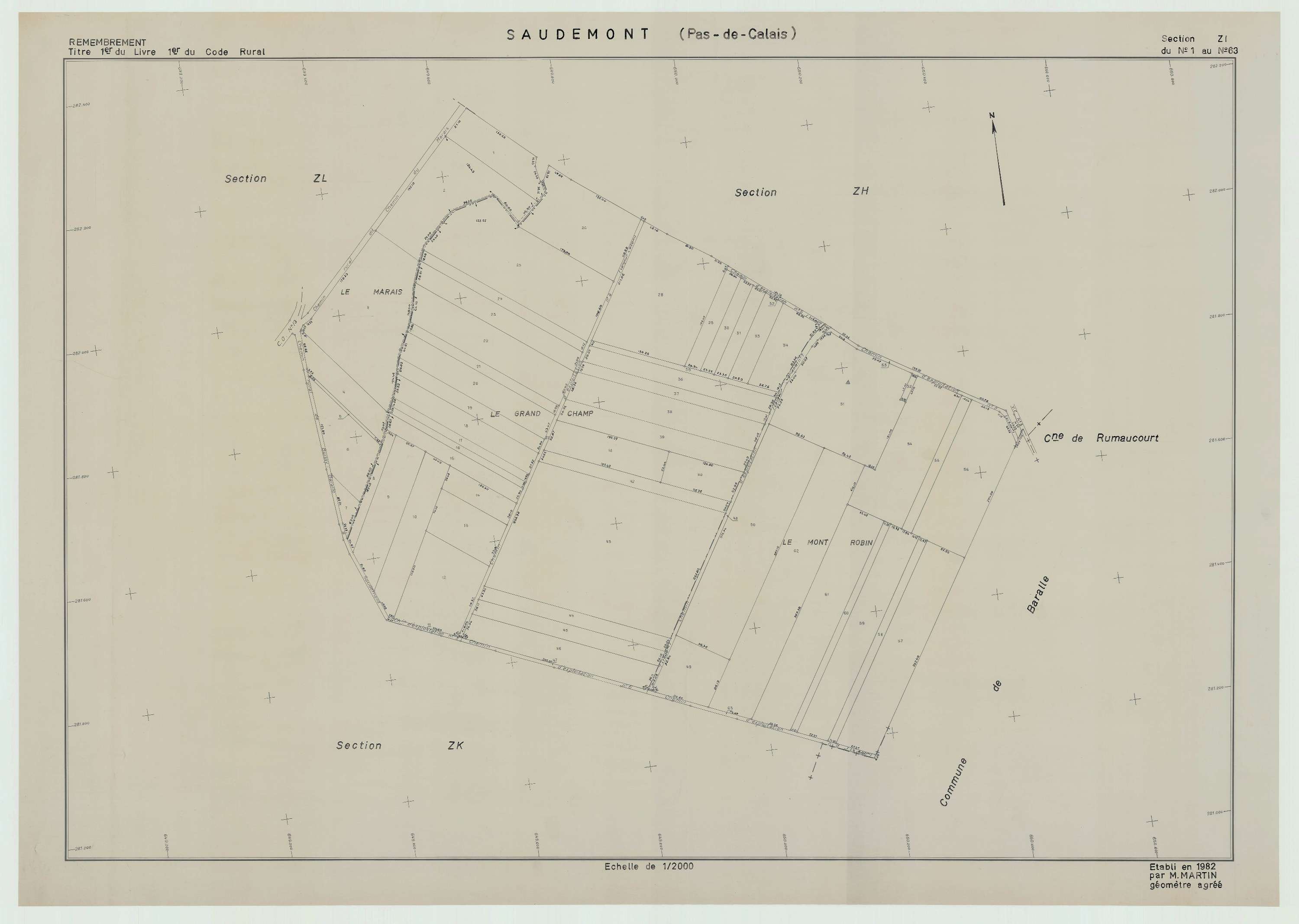 Saudemont - Plan de remembrement : section ZI.