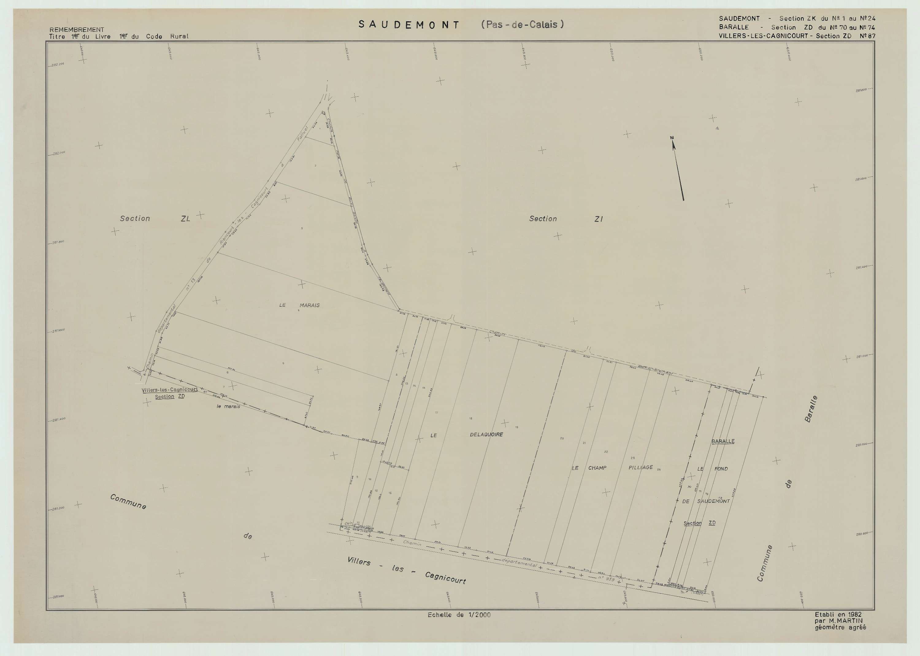 Saudemont - Plan de remembrement : section ZK.