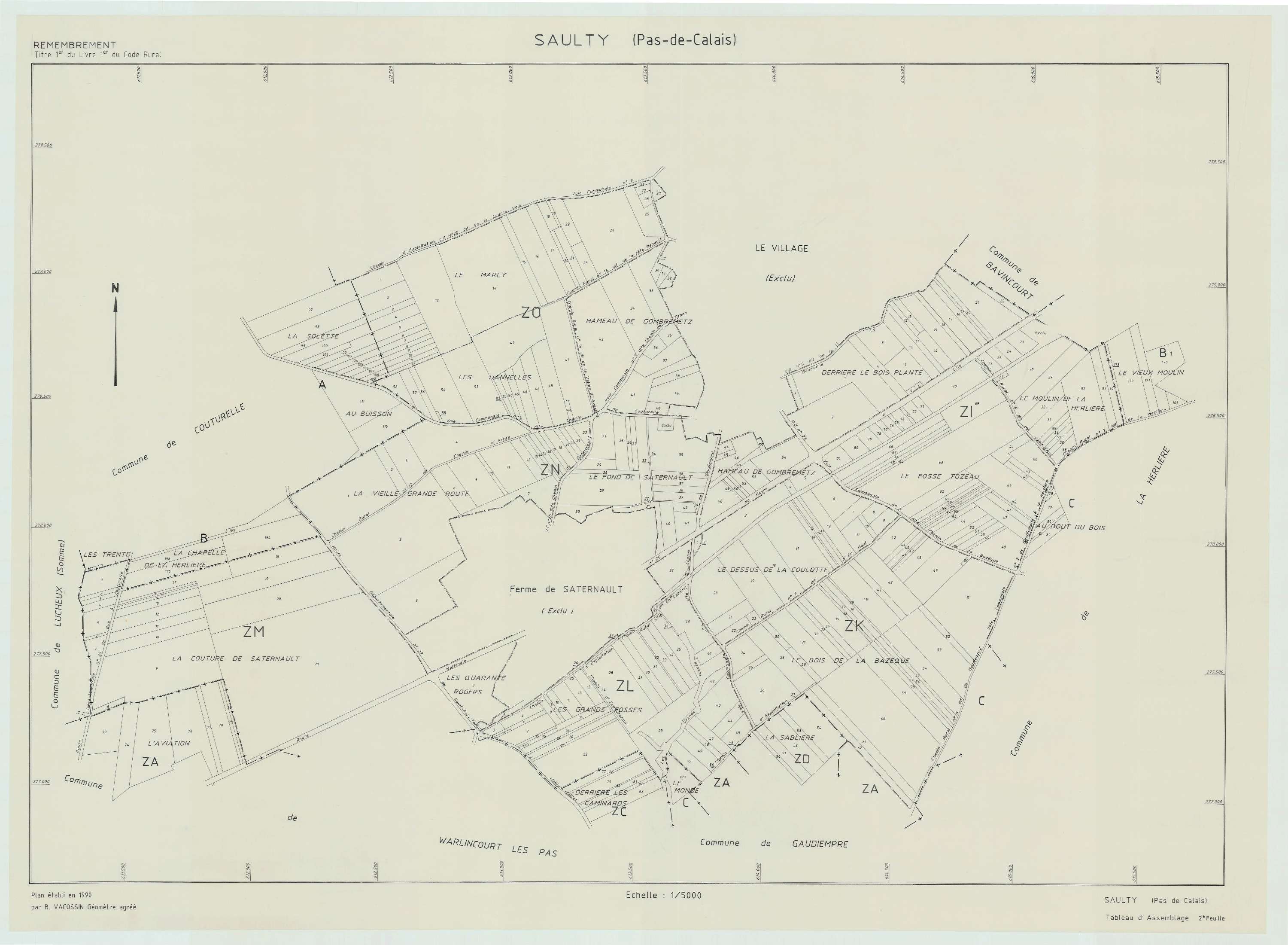 Saulty - Plan cadastral : tableau d'assemblage postérieur au remembrement.