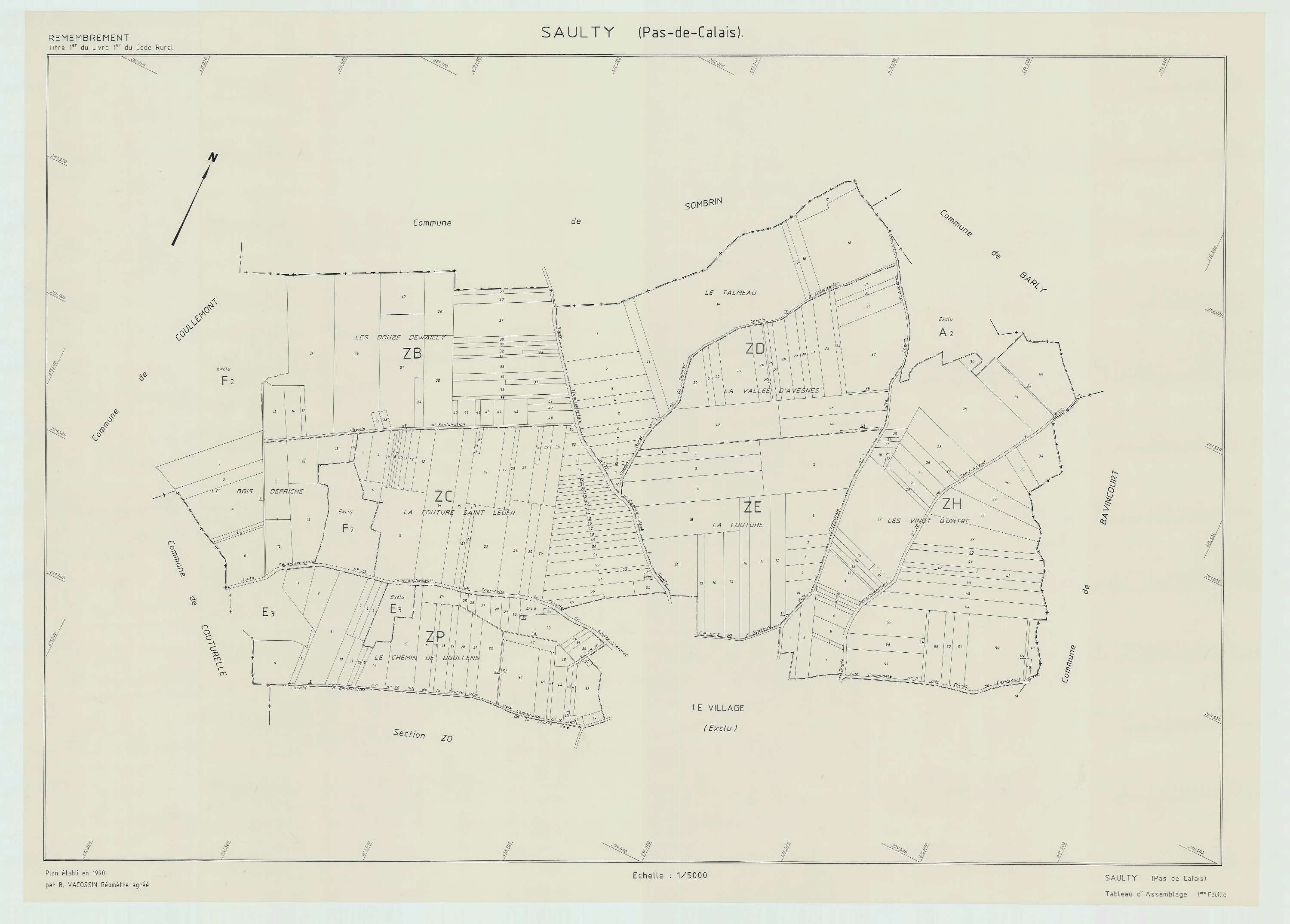 Saulty - Plan cadastral : tableau d'assemblage postérieur au remembrement.