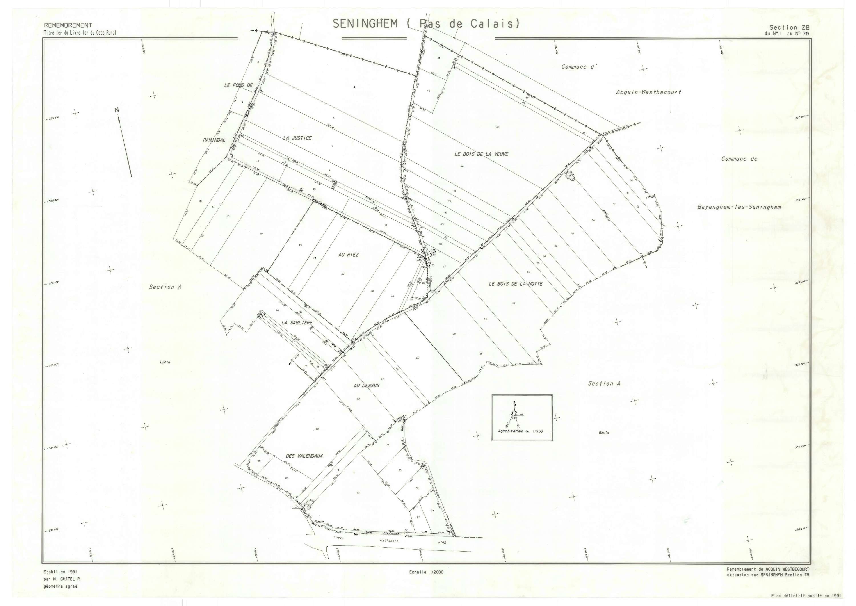 Seninghem - Plan de remembrement : section ZB.