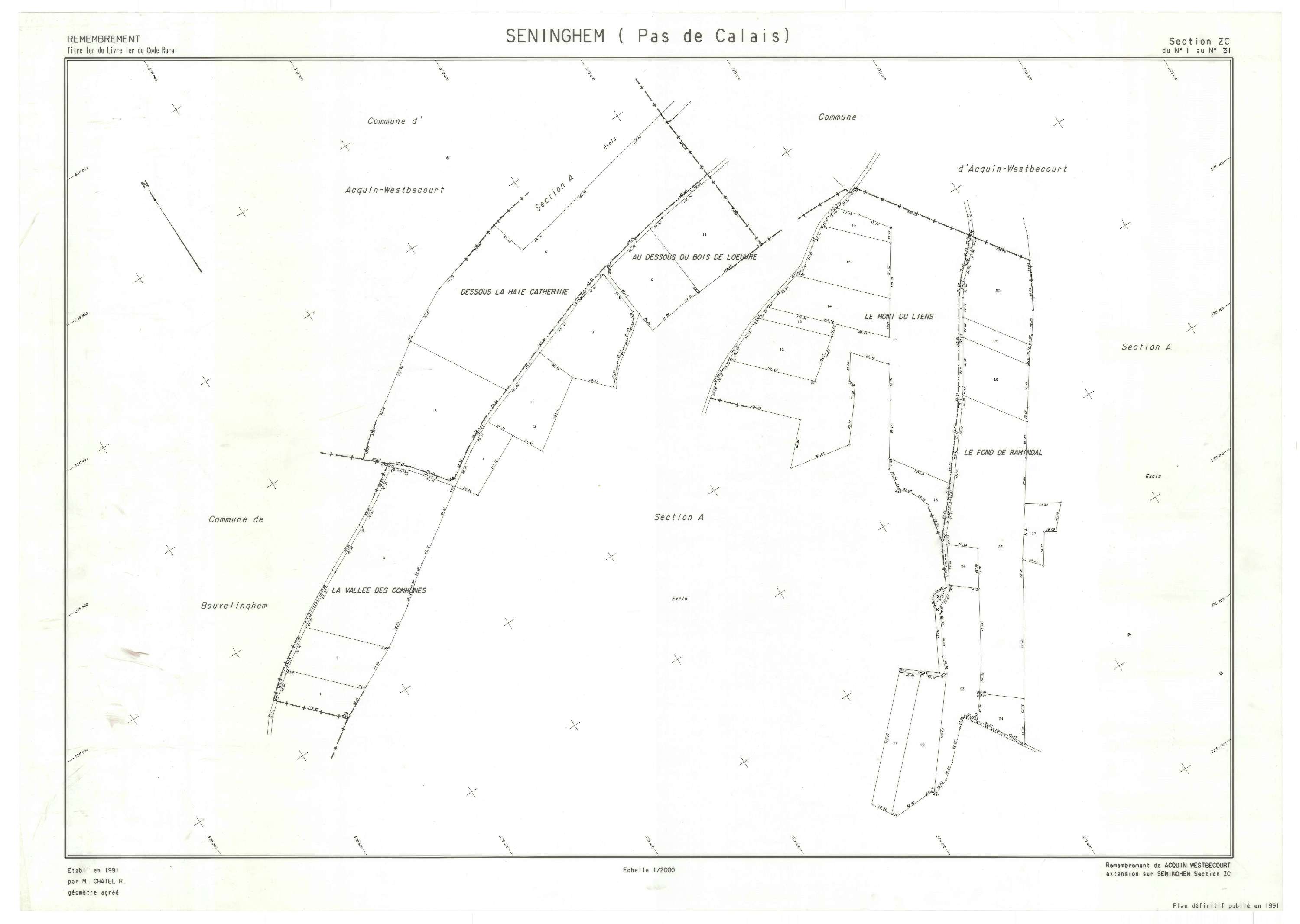 Seninghem - Plan de remembrement : section ZC.