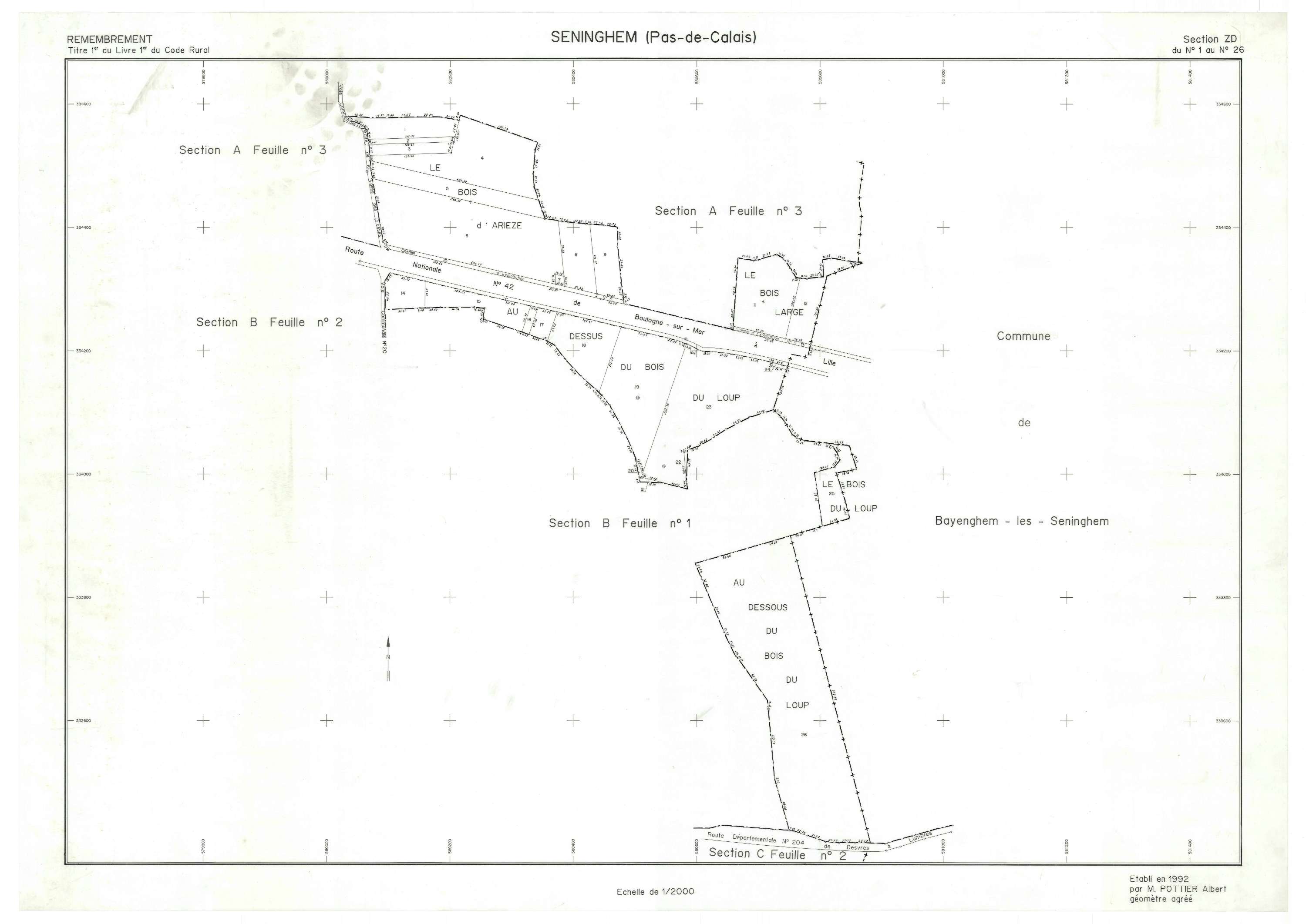Seninghem - Plan de remembrement : section ZD.