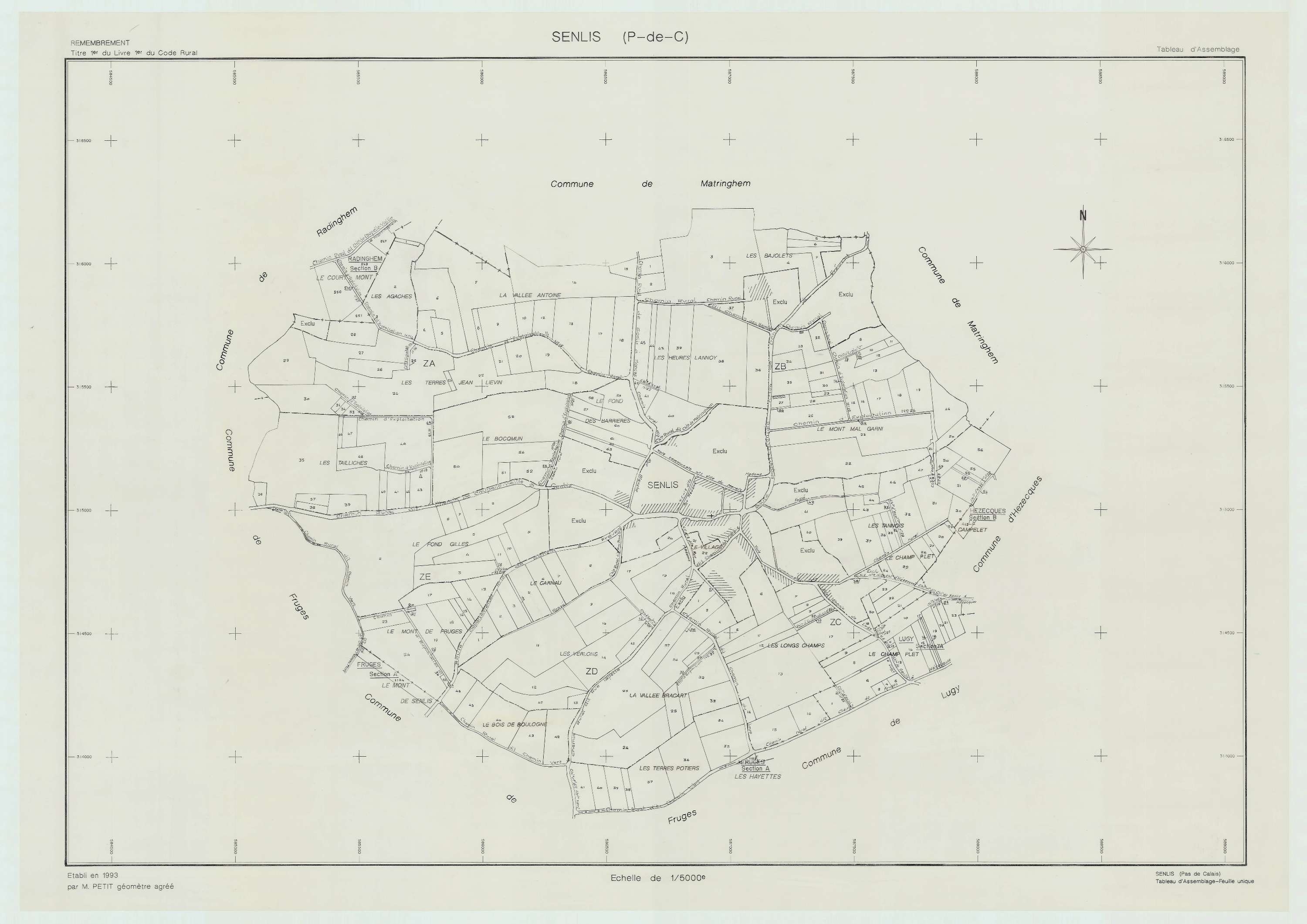 Senlis - Plan cadastral : tableau d'assemblage postérieur au remembrement.
