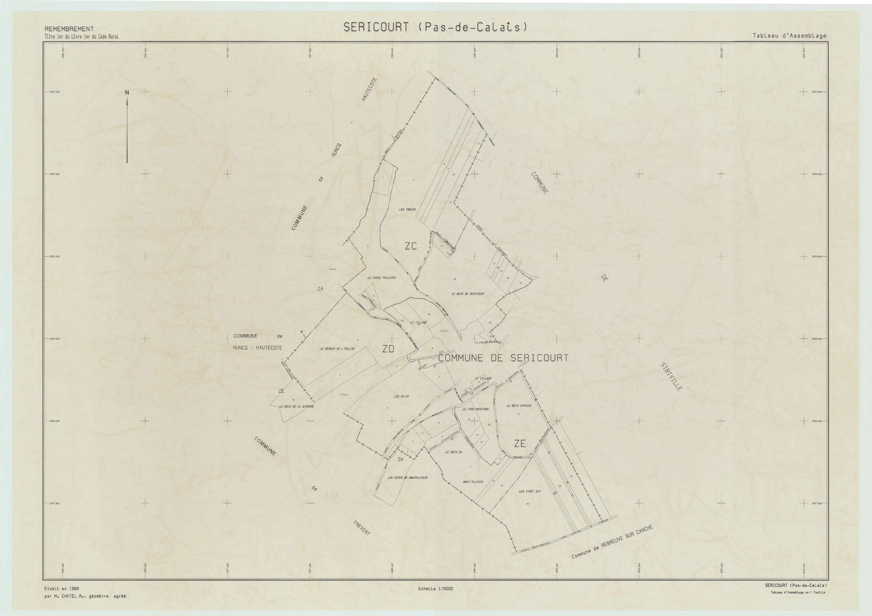 Séricourt - Plan cadastral : tableau d'assemblage postérieur au remembrement.