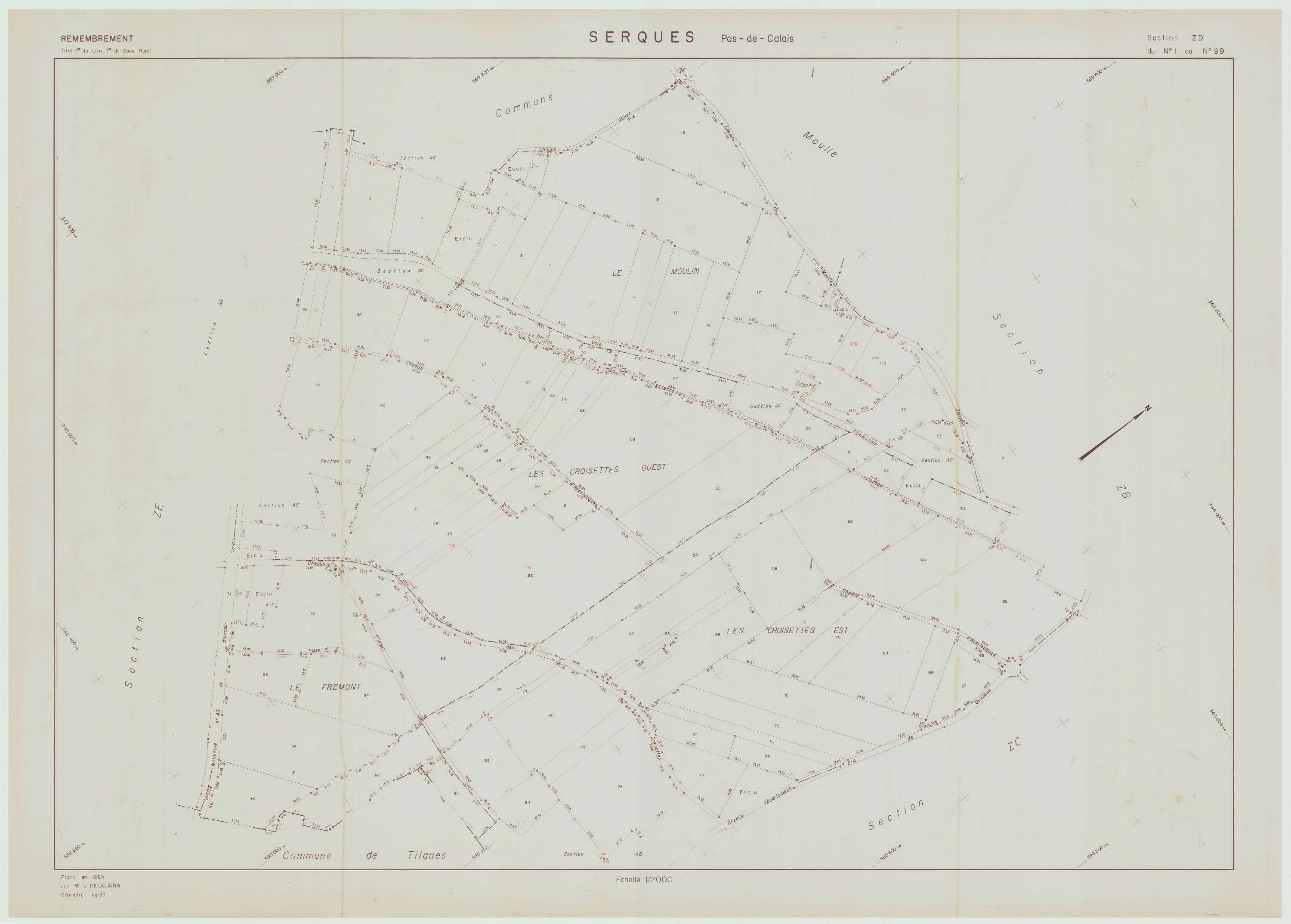 Serques - Plan de remembrement : section ZD.