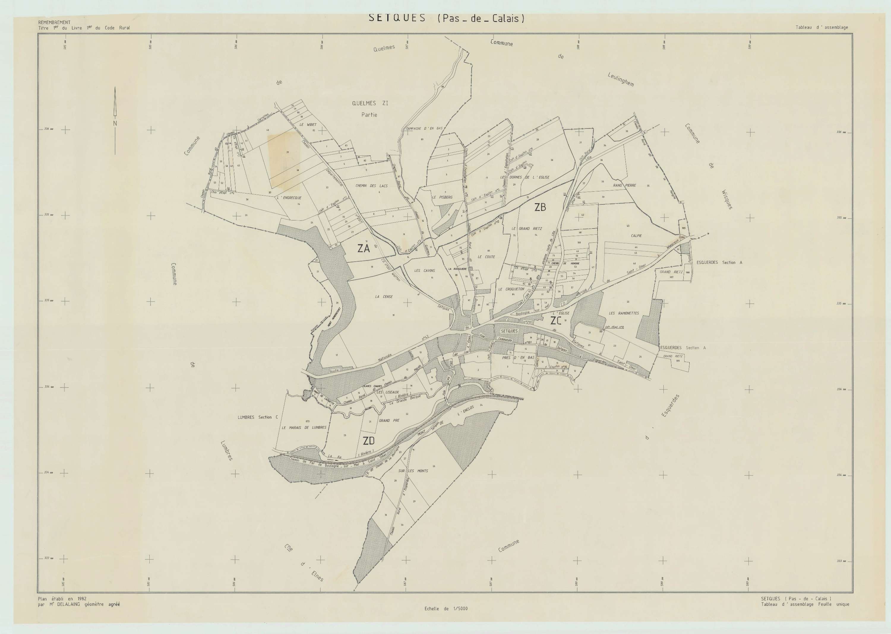Setques - Plan cadastral : tableau d'assemblage postérieur au remembrement.
