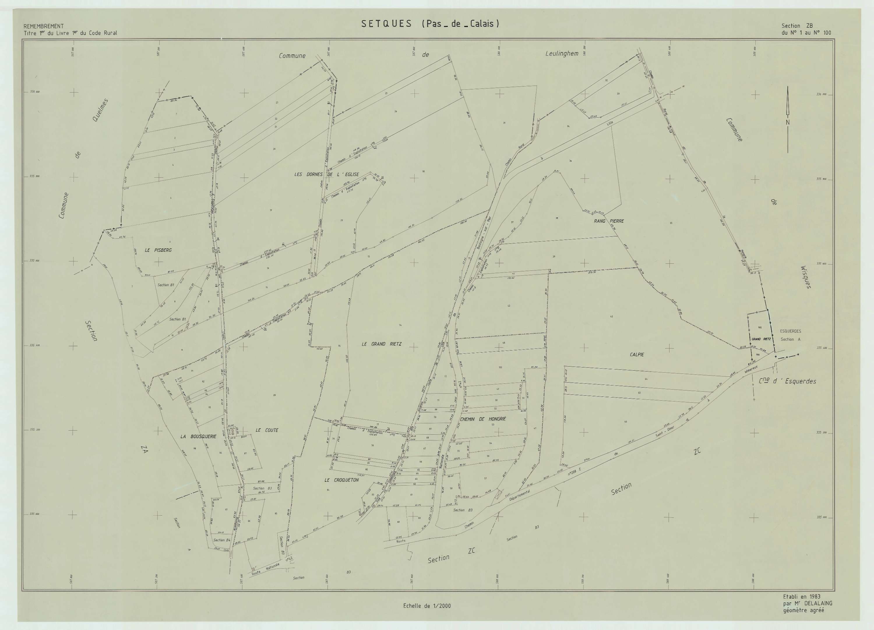 Setques - Plan de remembrement : section ZB.