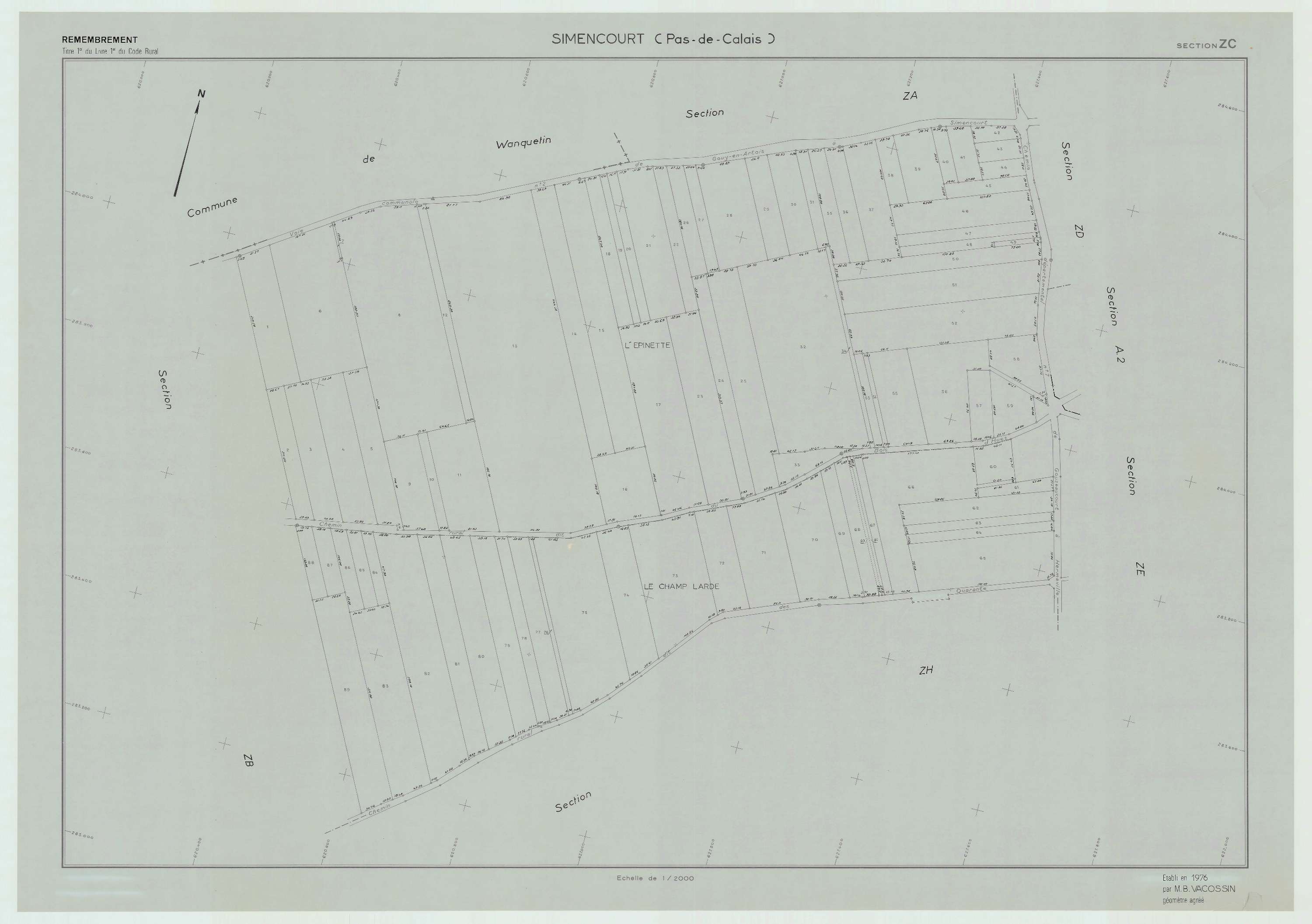 Simencourt - Plan de remembrement : section ZC.