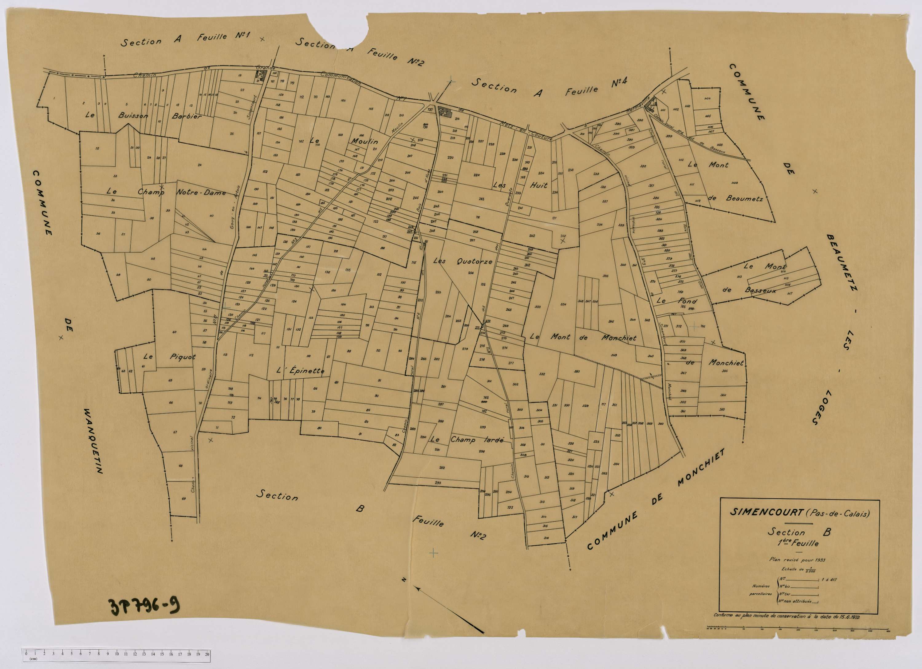 Simencourt - Section B, feuille 1.
