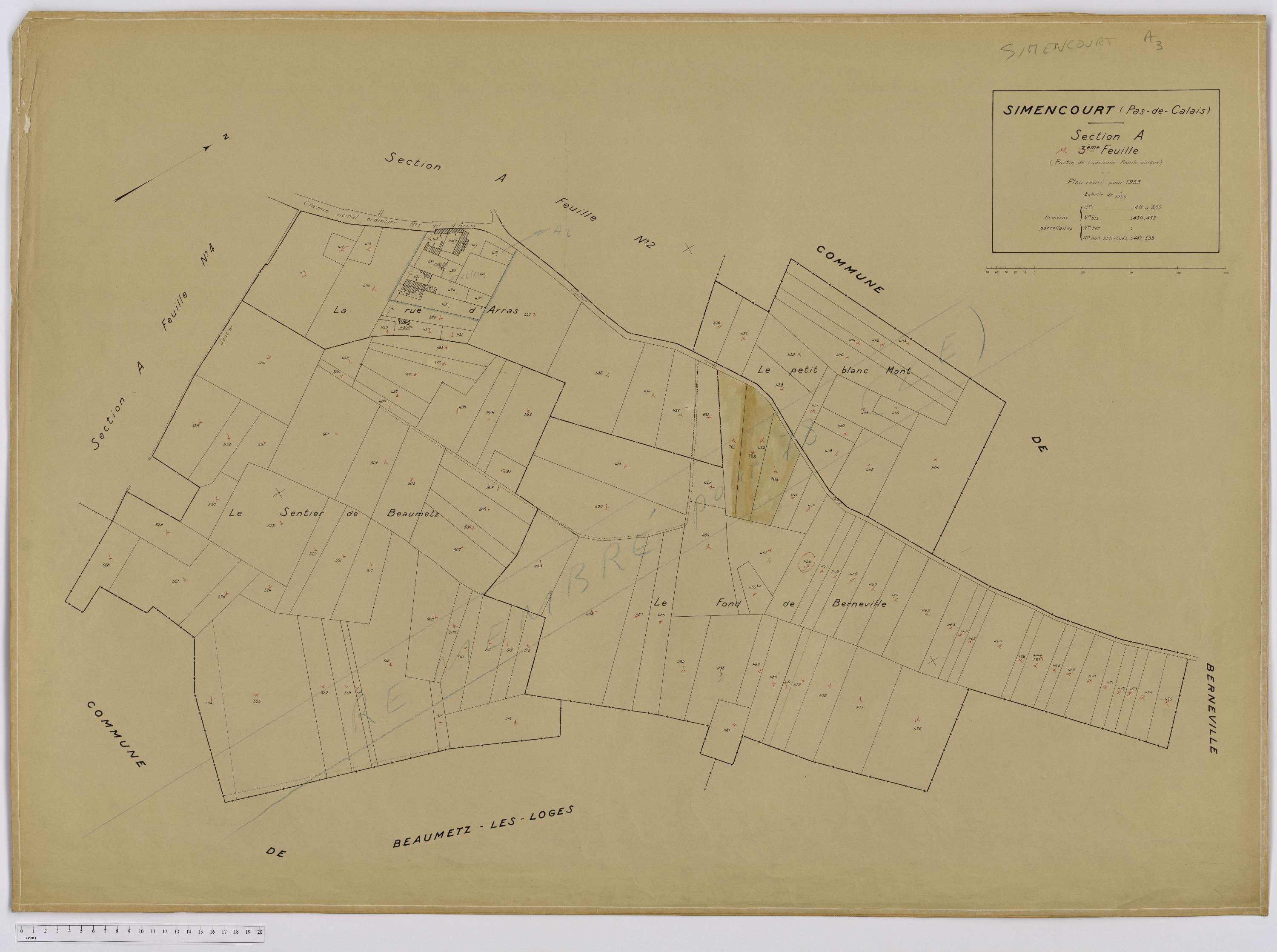 Simencourt - Section A, feuille 3.