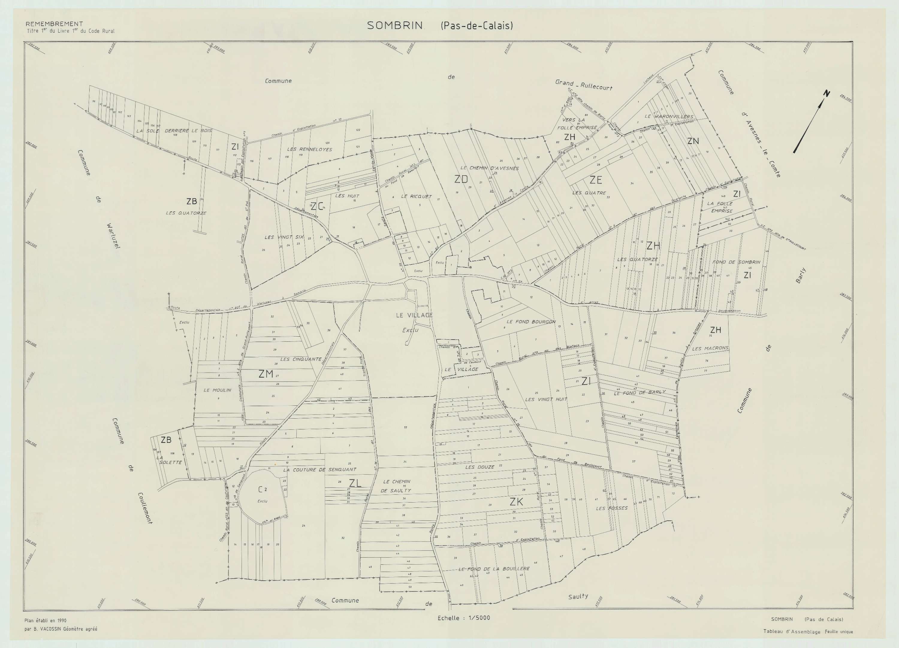 Sombrin - Plan cadastral : tableau d'assemblage postérieur au remembrement.