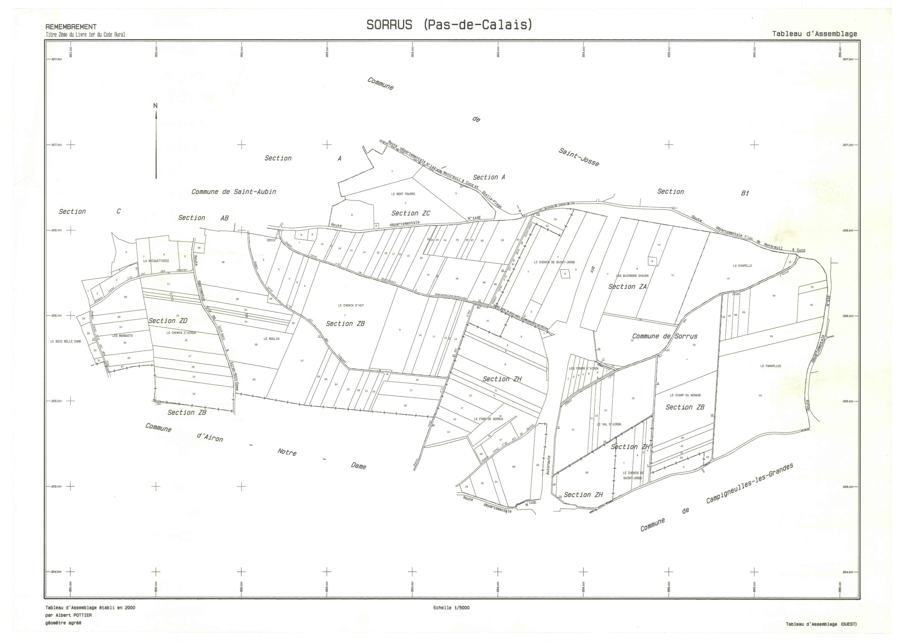 Sorrus - Plan cadastral : tableau d'assemblage postérieur au remembrement.