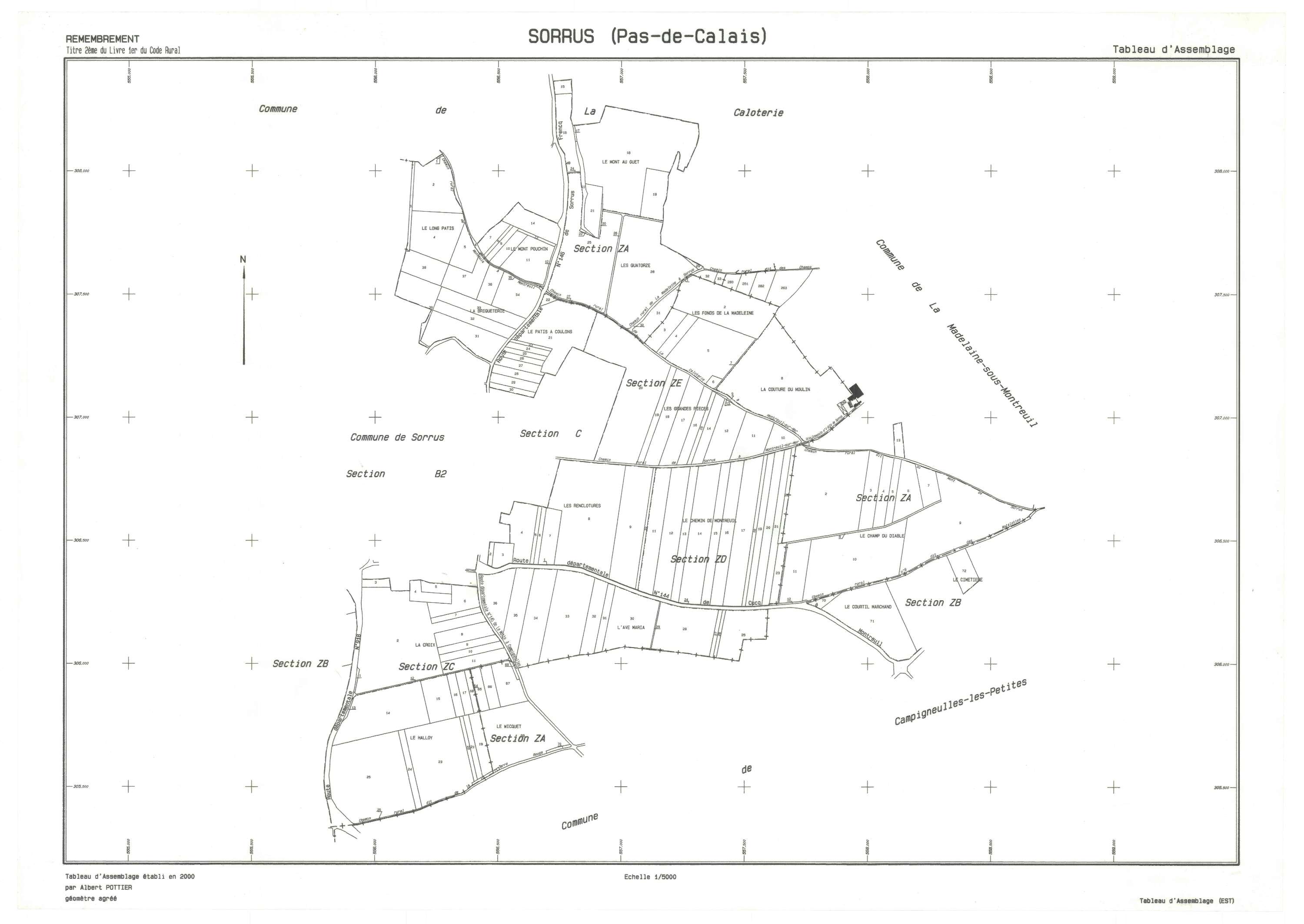 Sorrus - Plan cadastral : tableau d'assemblage postérieur au remembrement.