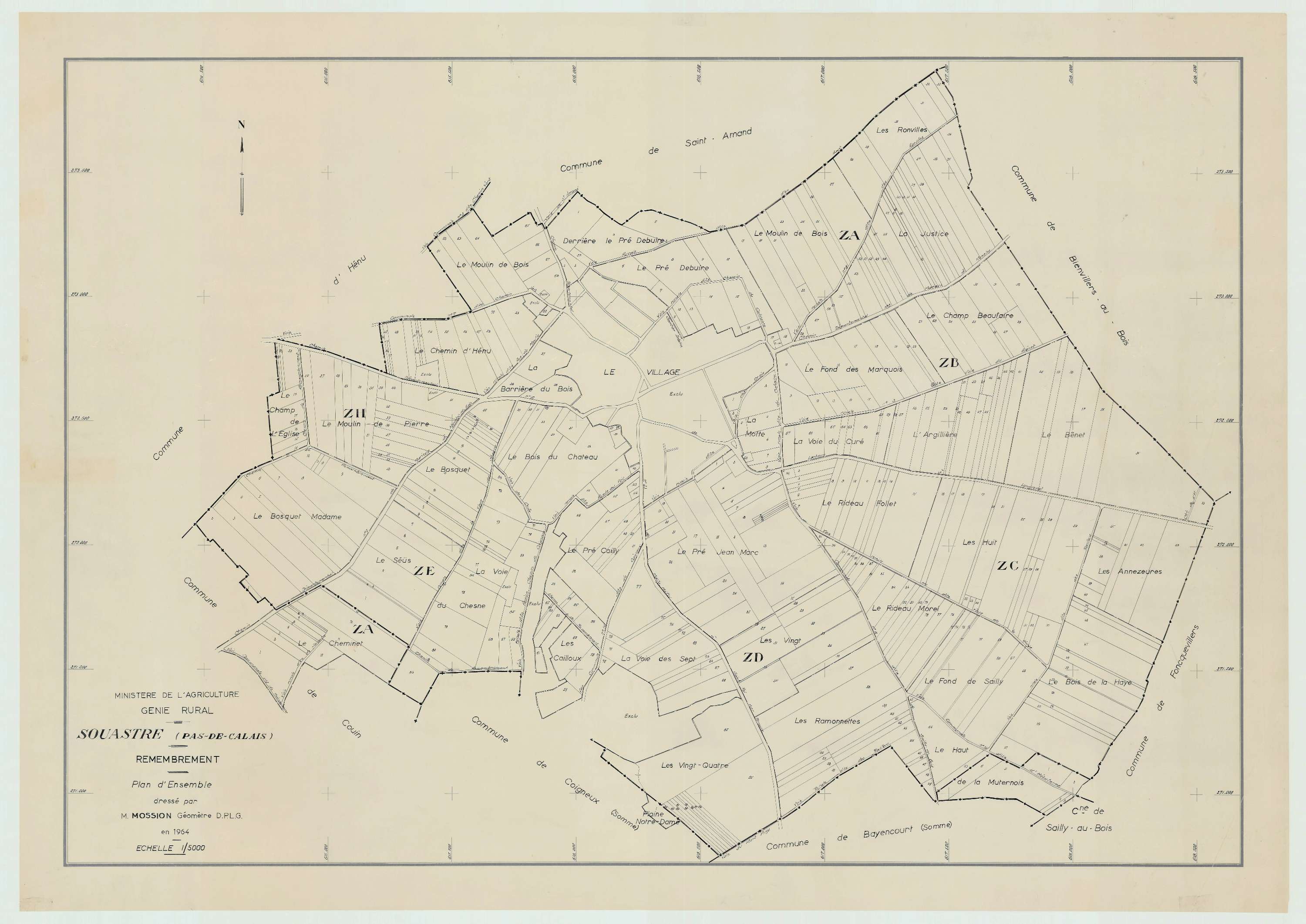 Souastre - Plan cadastral : tableau d'assemblage postérieur au remembrement.