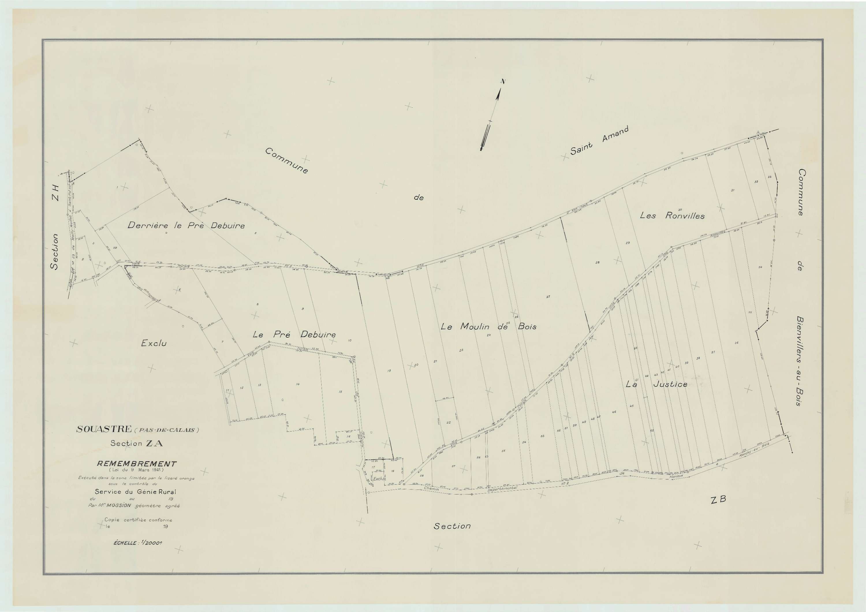 Souastre - Plan de remembrement : section ZA.