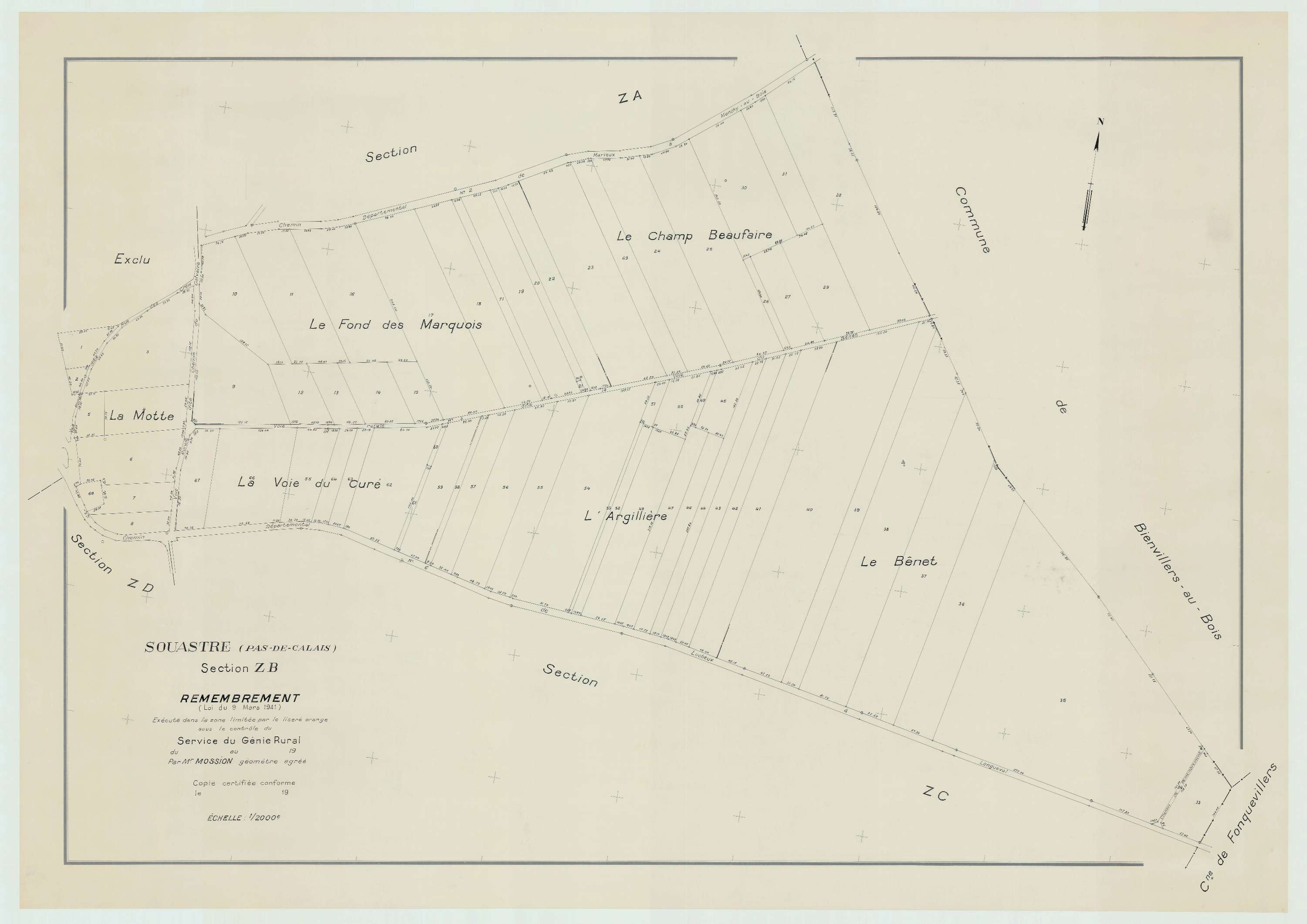 Souastre - Plan de remembrement : section ZB.