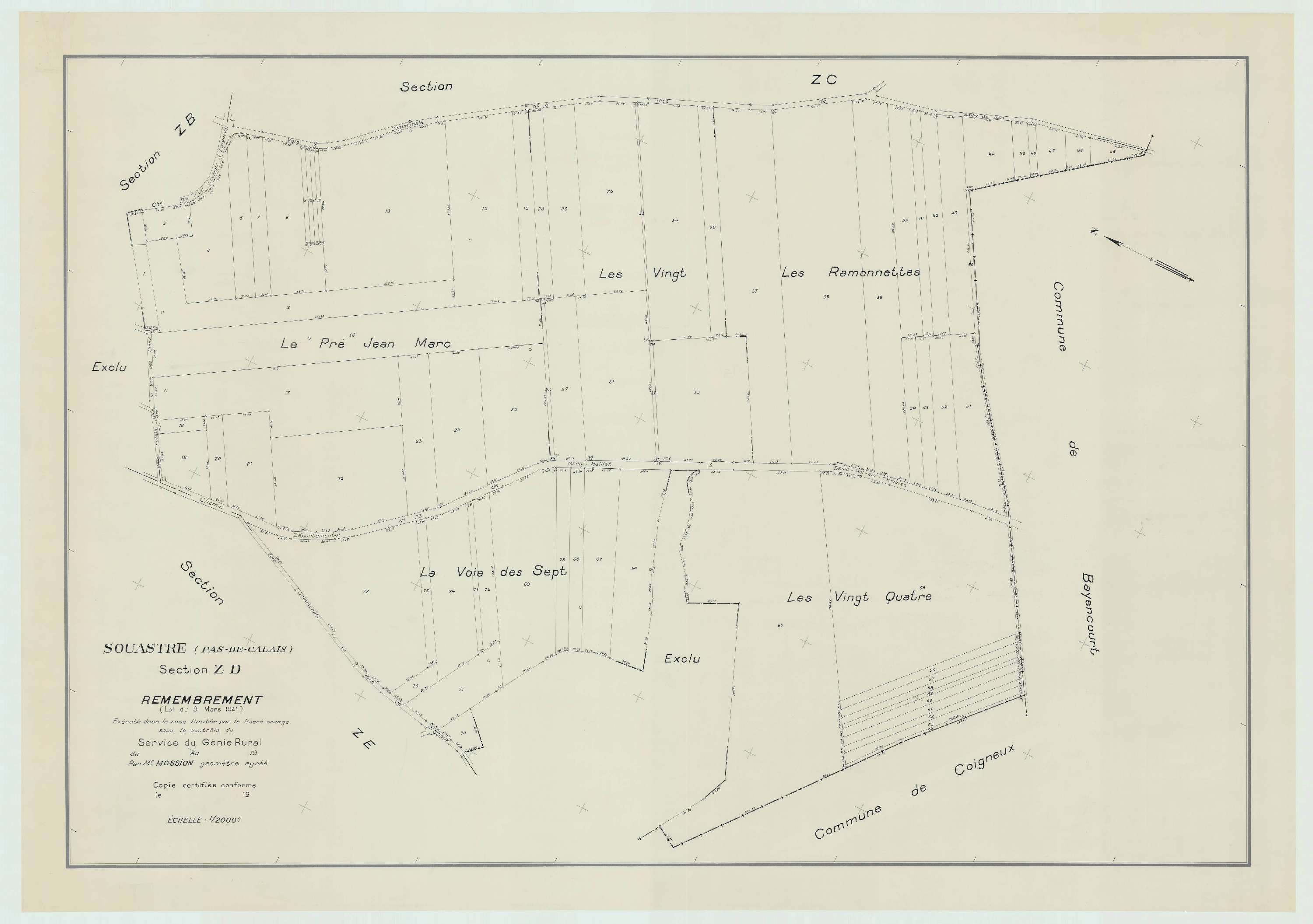 Souastre - Plan de remembrement : section ZD.