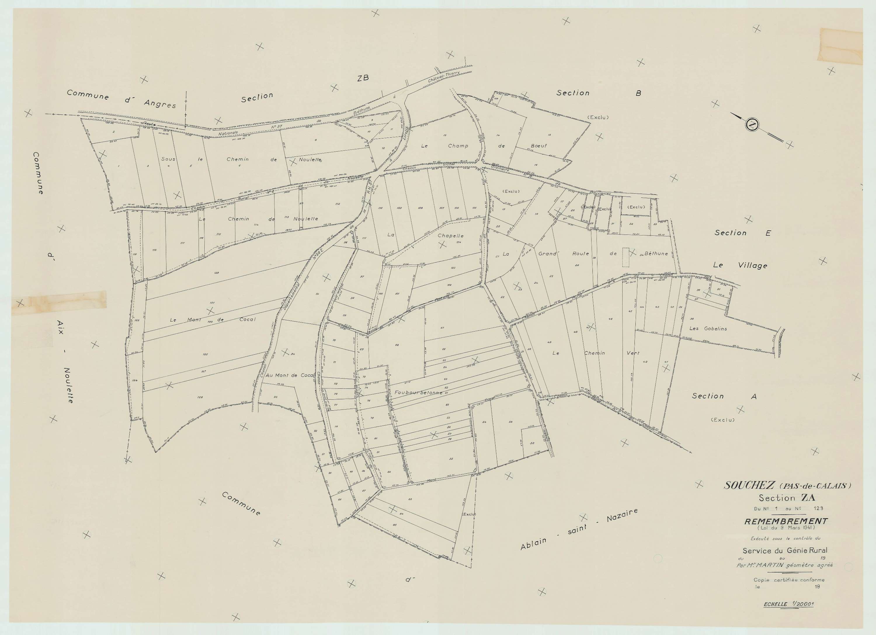 Souchez - Plan de remembrement : section ZA.