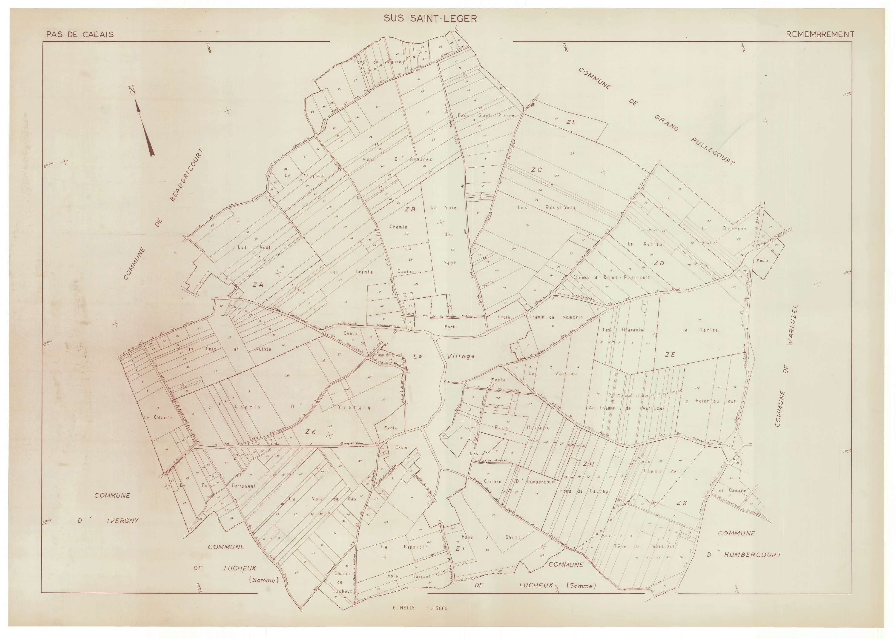Sus-Saint-Léger - Plan cadastral : tableau d'assemblage postérieur au remembrement.