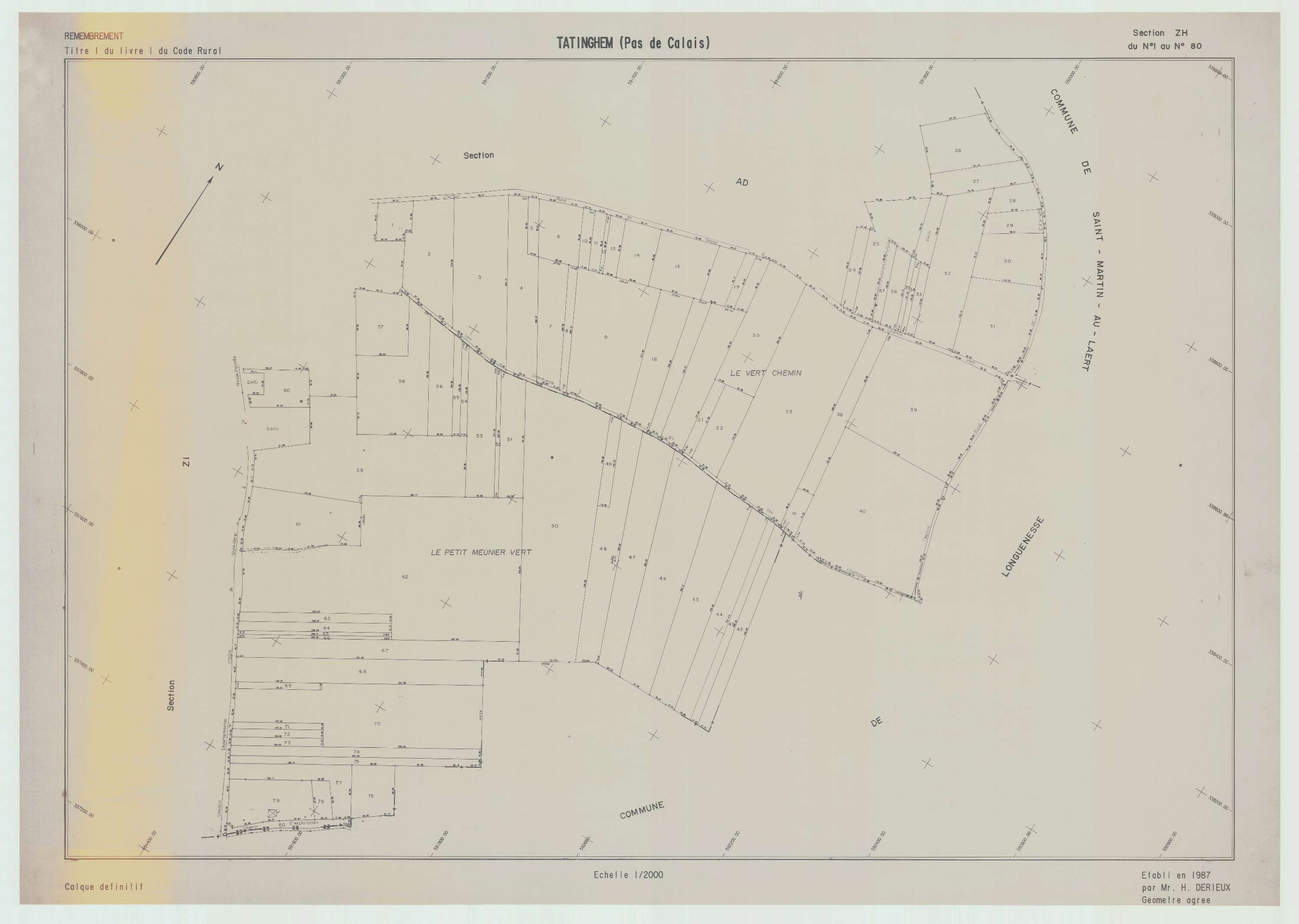 Tatinghem - Plan de remembrement : section ZH.