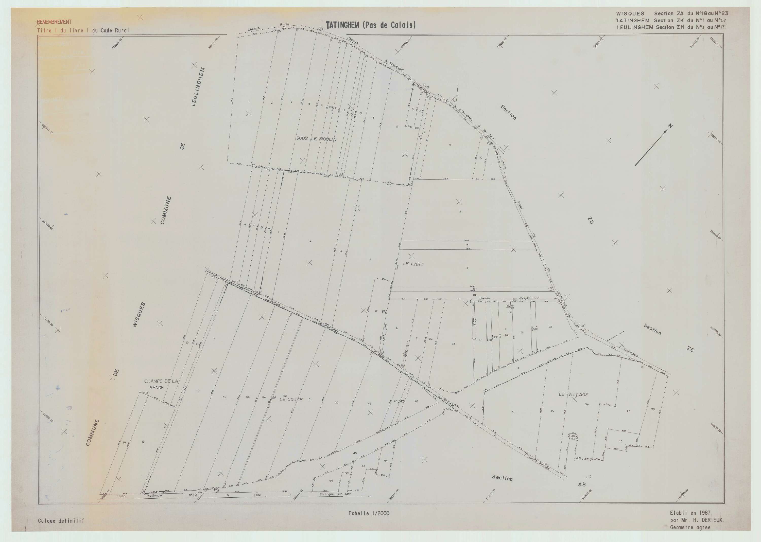 Tatinghem - Plan de remembrement : section ZK.
