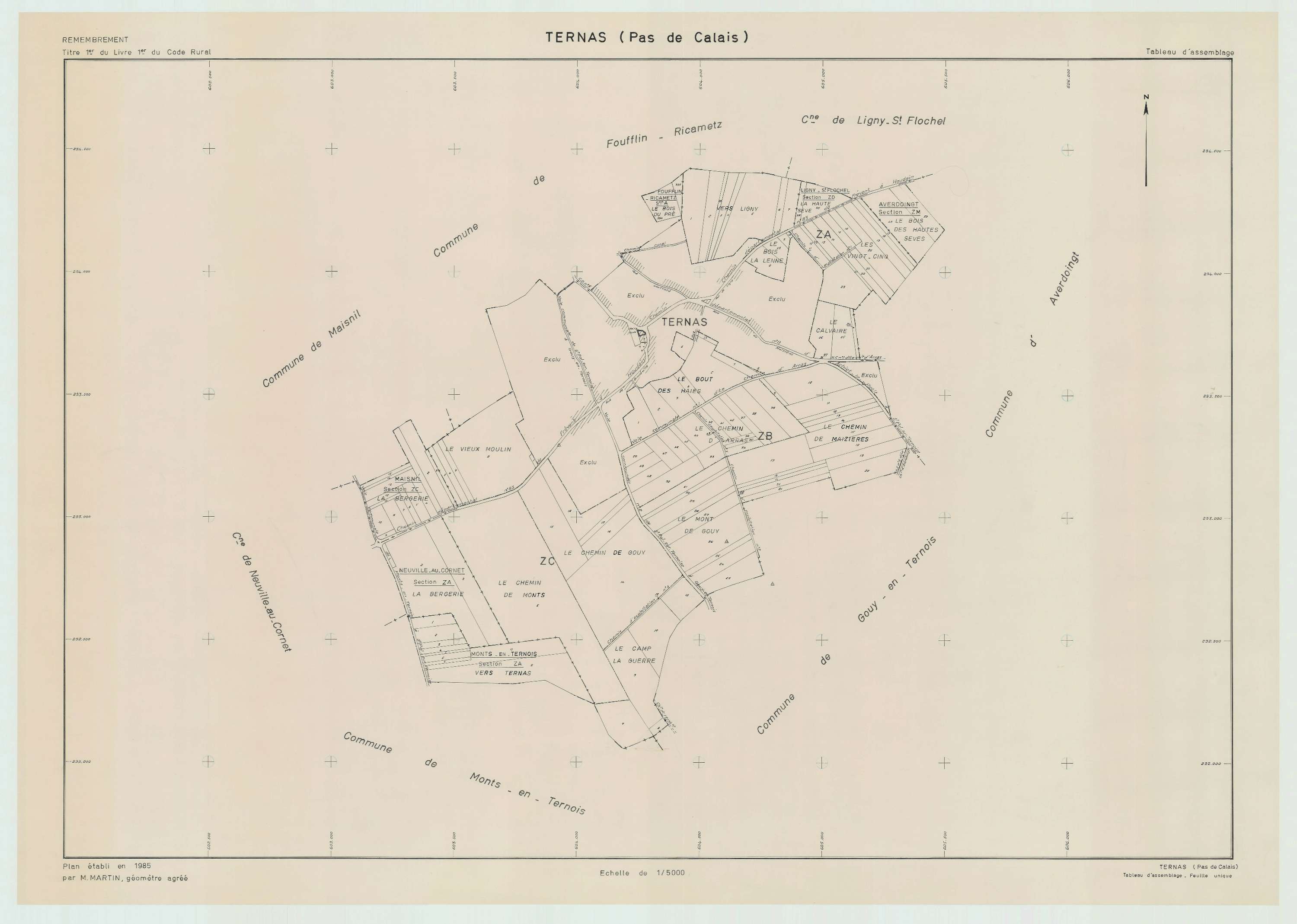 Ternas - Plan cadastral : tableau d'assemblage postérieur au remembrement.