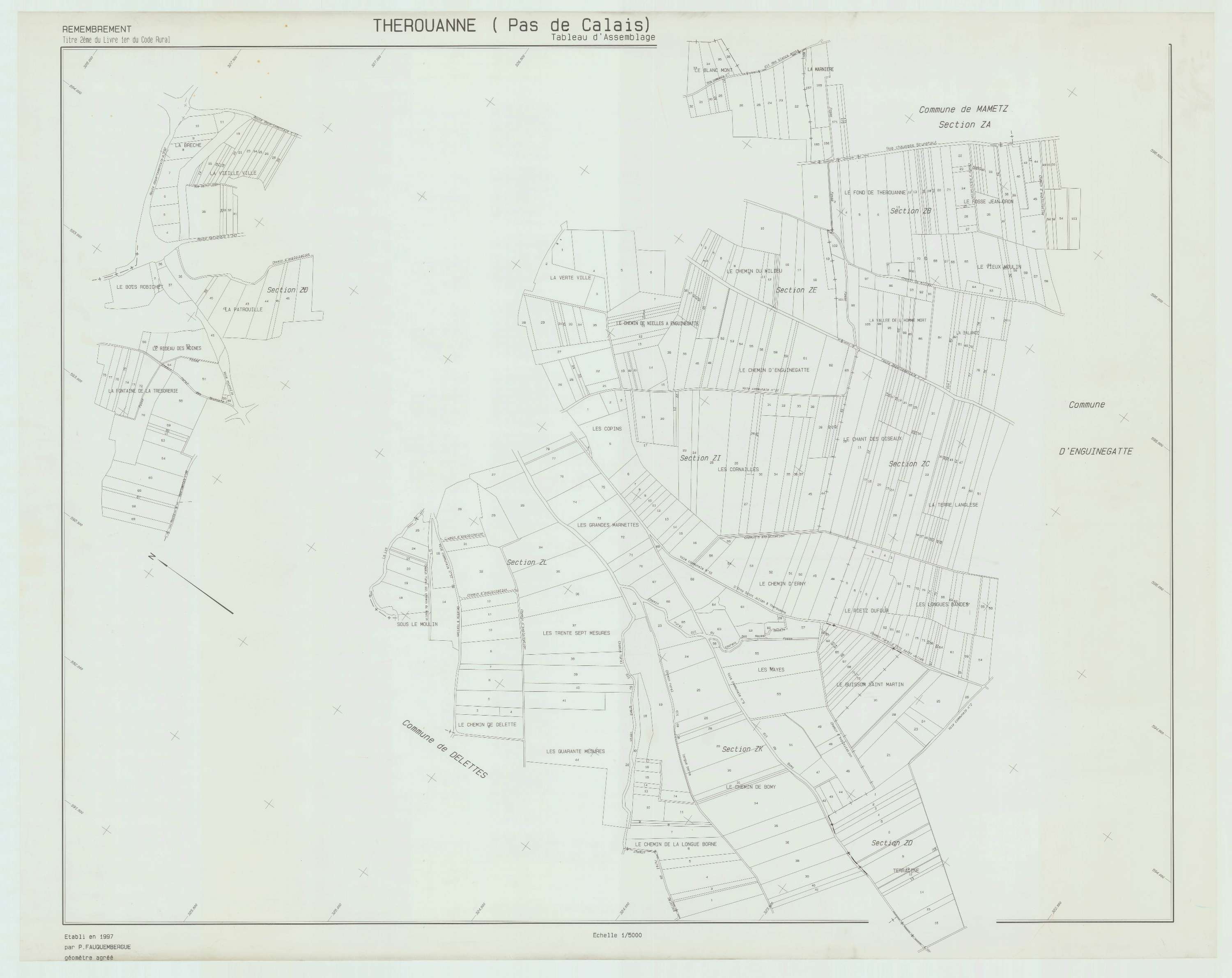 Thérouanne - Plan cadastral : tableau d'assemblage postérieur au remembrement.