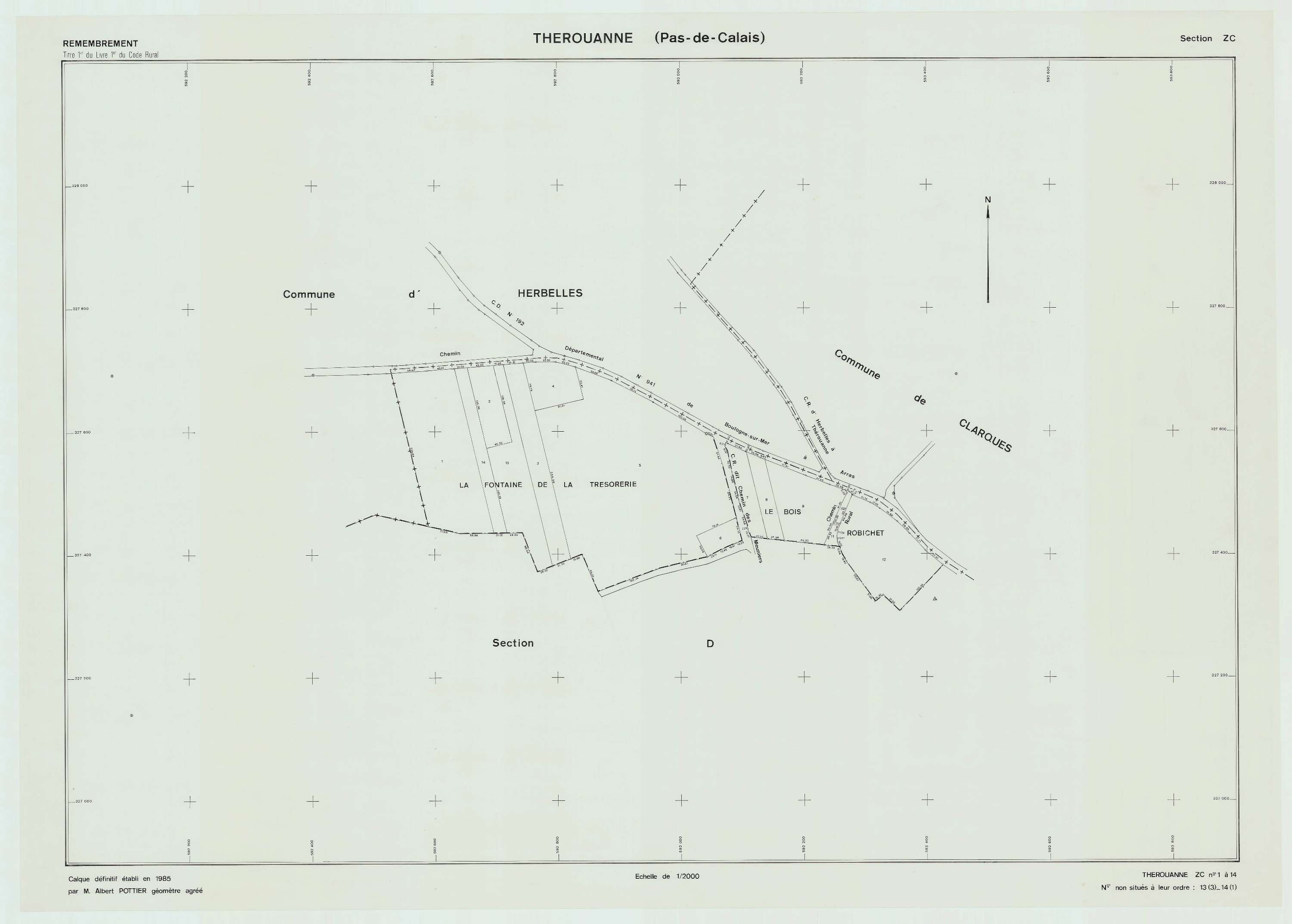 Thérouanne - Plan de remembrement : section ZC.