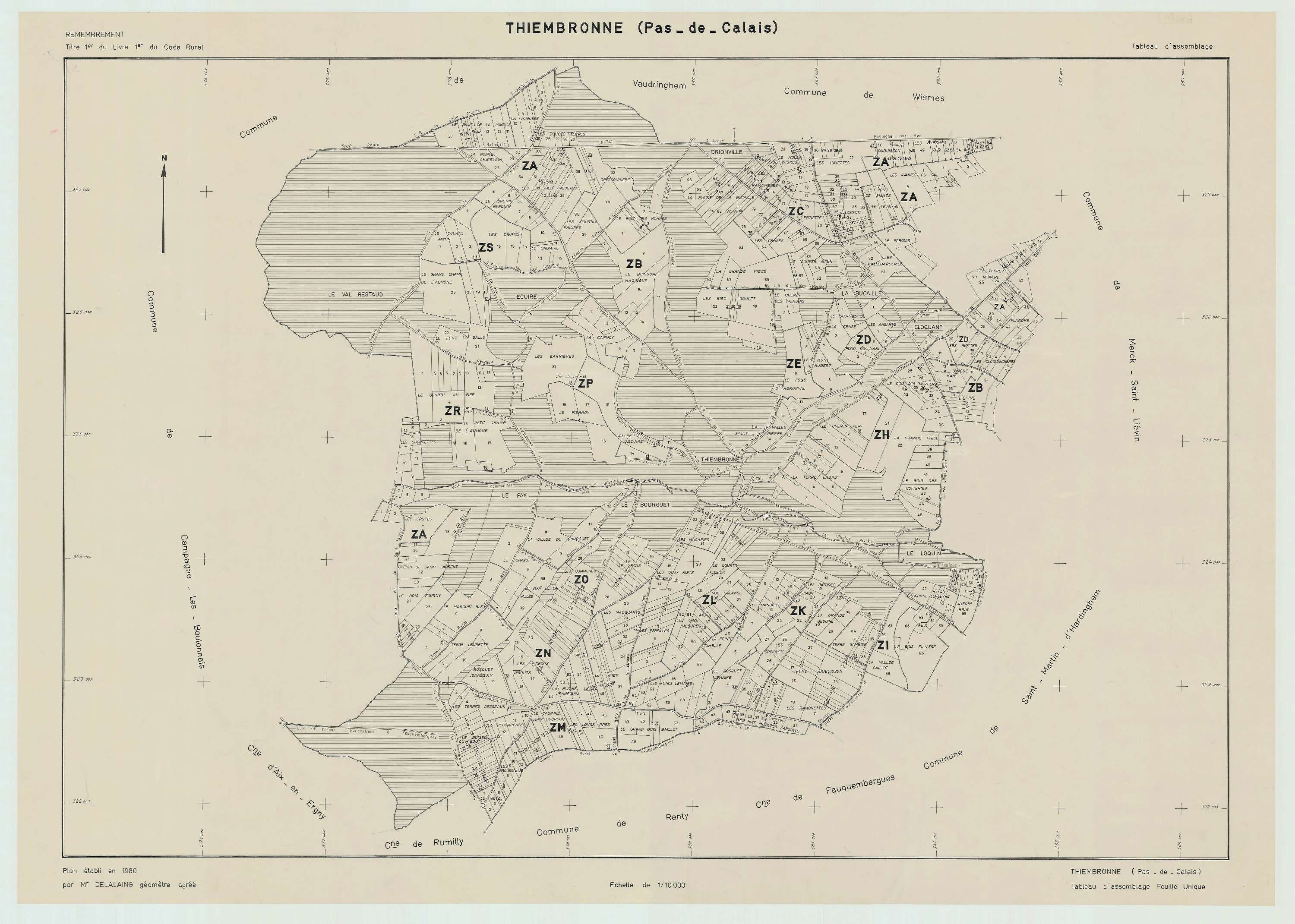 Thiembronne - Plan cadastral : tableau d'assemblage postérieur au remembrement.