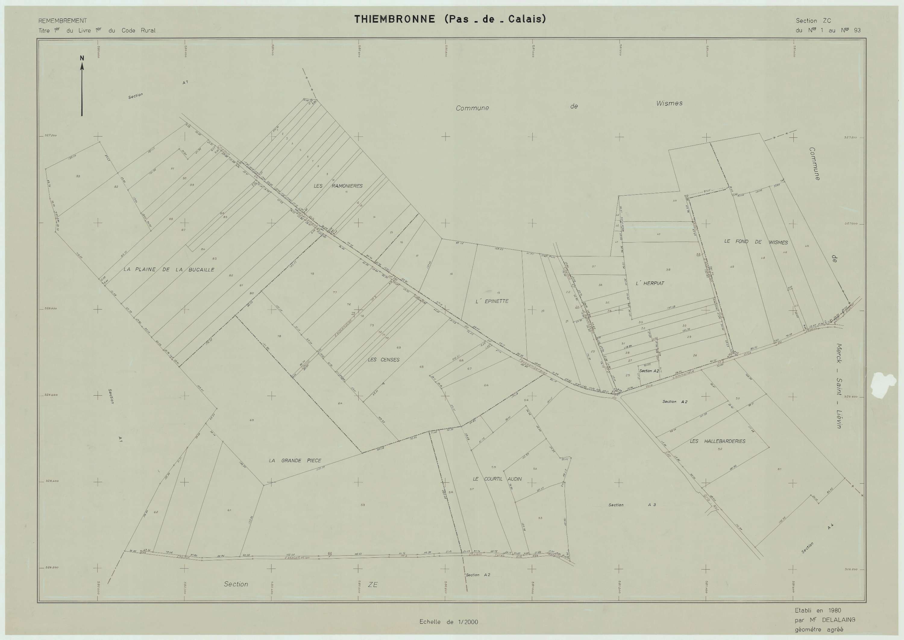 Thiembronne - Plan de remembrement : section ZC.