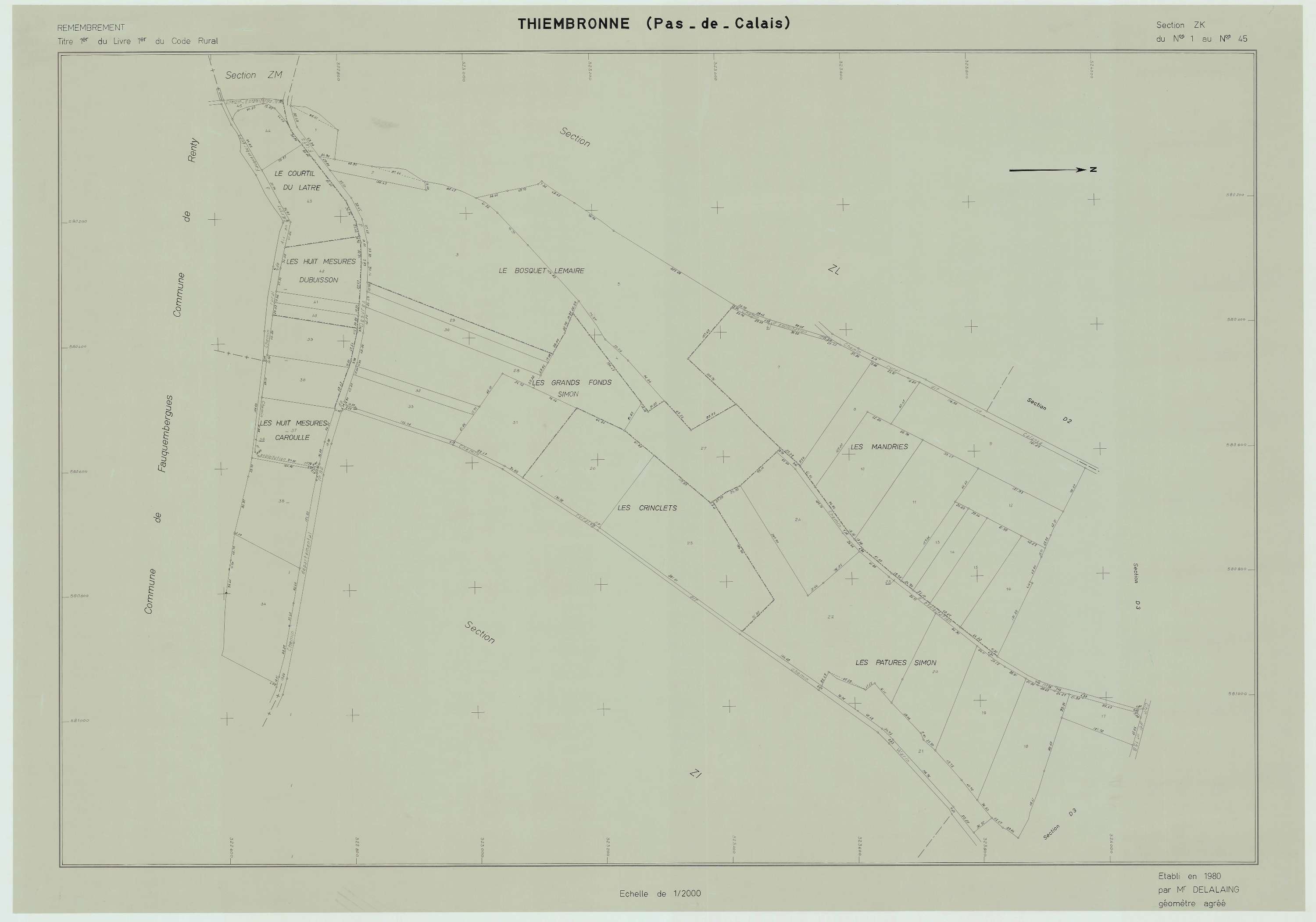 Thiembronne - Plan de remembrement : section ZK.