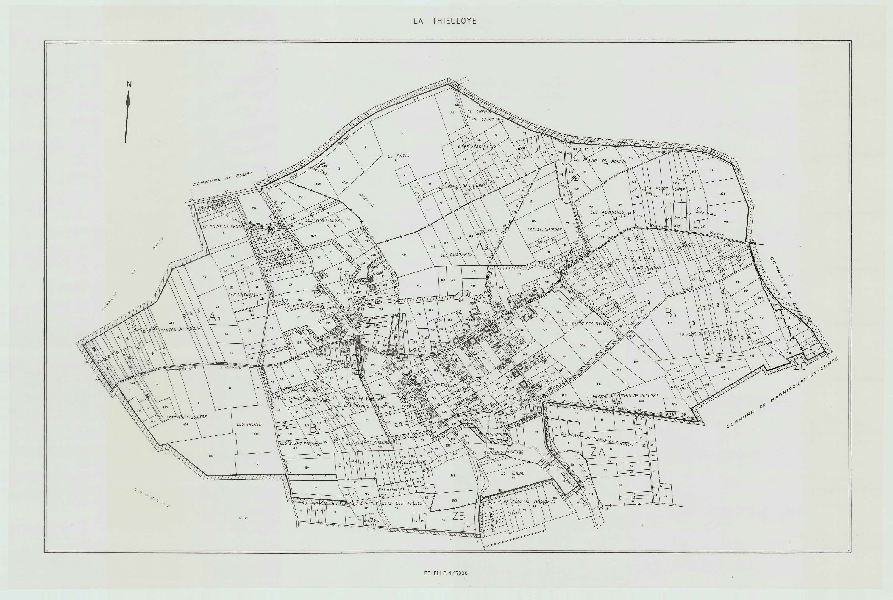 La Thieuloye - Plan cadastral : tableau d'assemblage antérieur au remembrement.