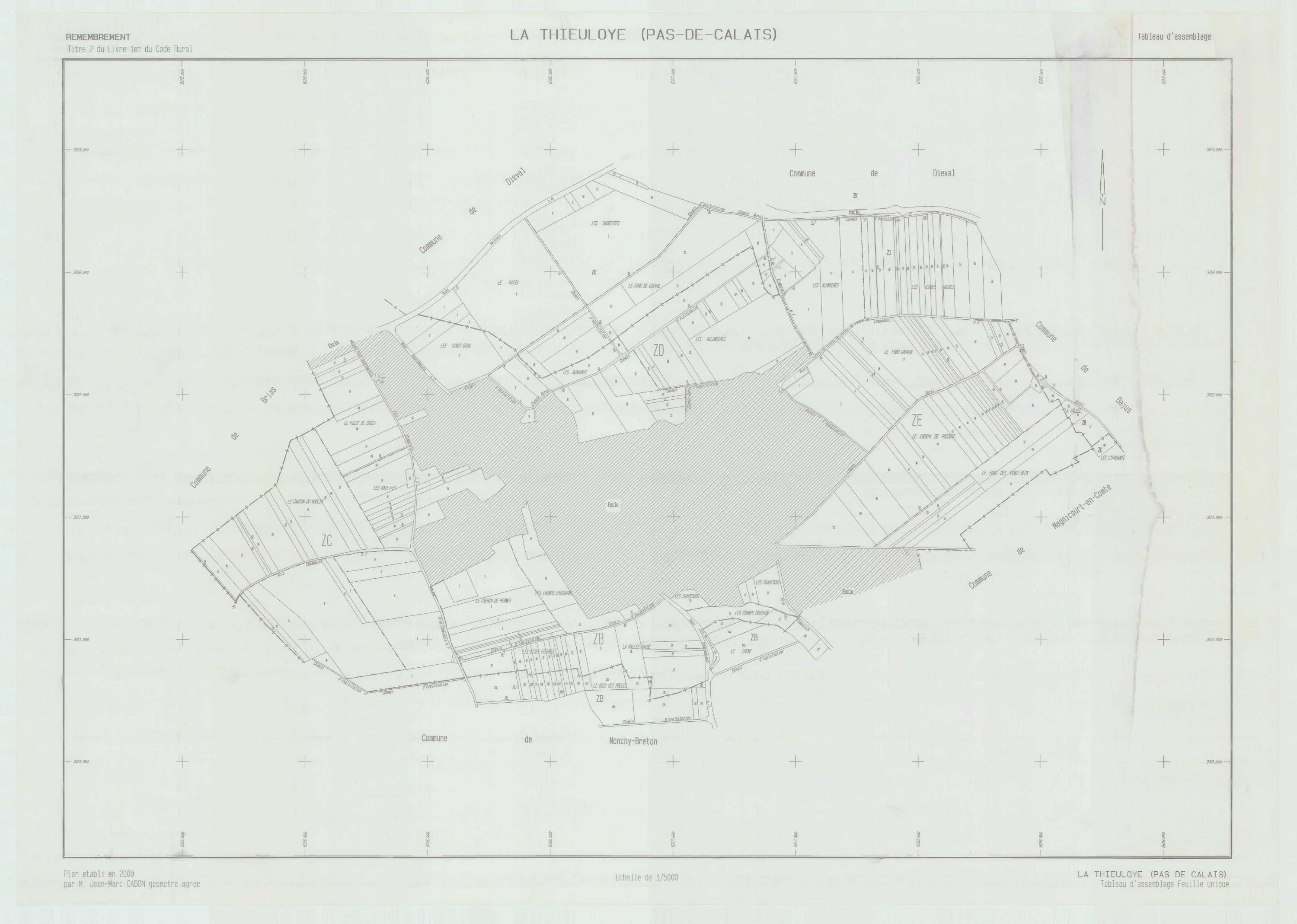 La Thieuloye - Plan cadastral : tableau d'assemblage postérieur au remembrement.