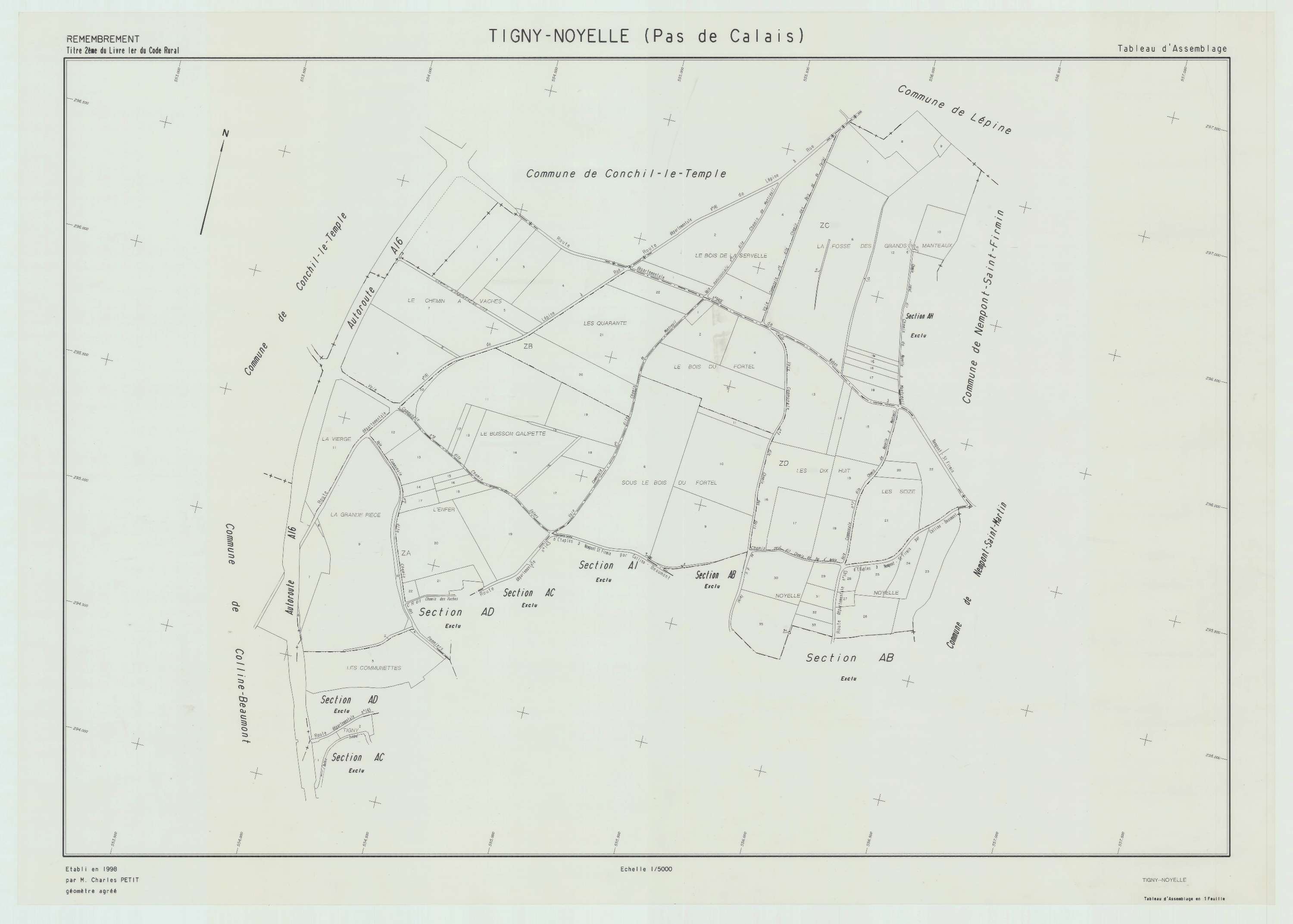 Tigny-Noyelle - Plan cadastral : tableau d'assemblage postérieur au remembrement.