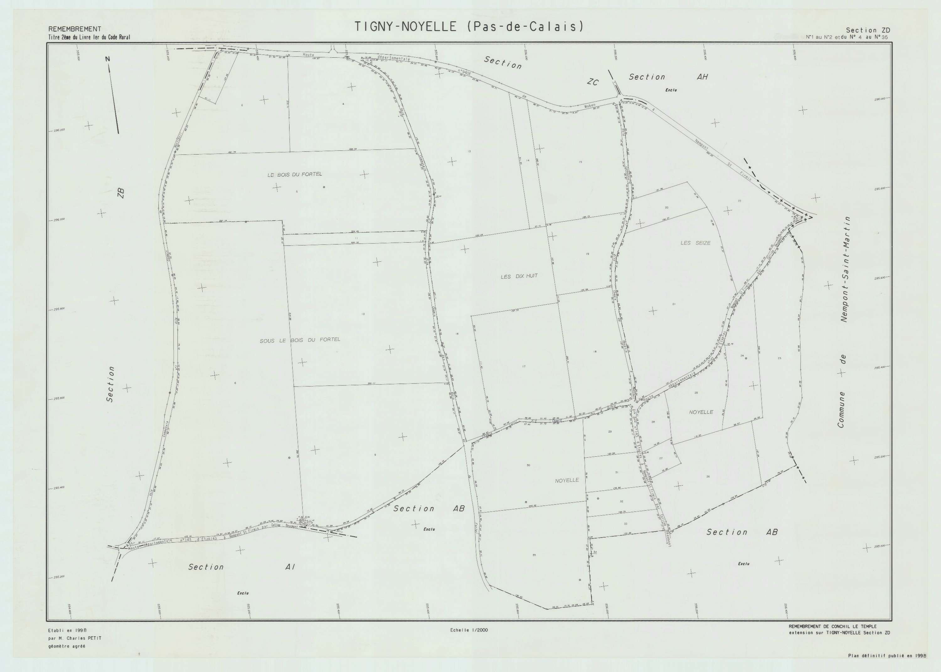 Tigny-Noyelle - Plan de remembrement : section ZD.