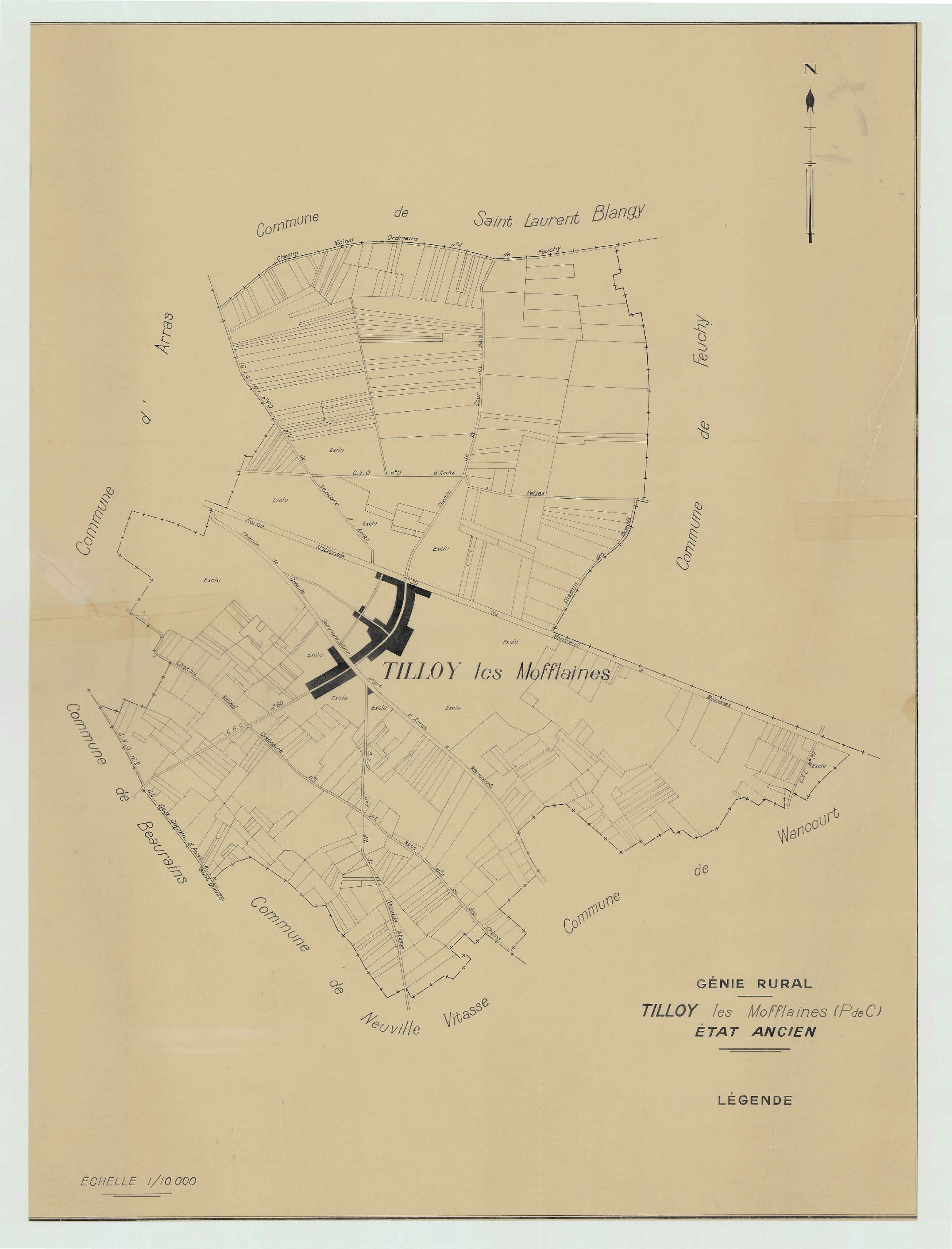 Tilloy-lès-Mofflaines - Plan cadastral : tableau d'assemblage antérieur au remembrement.