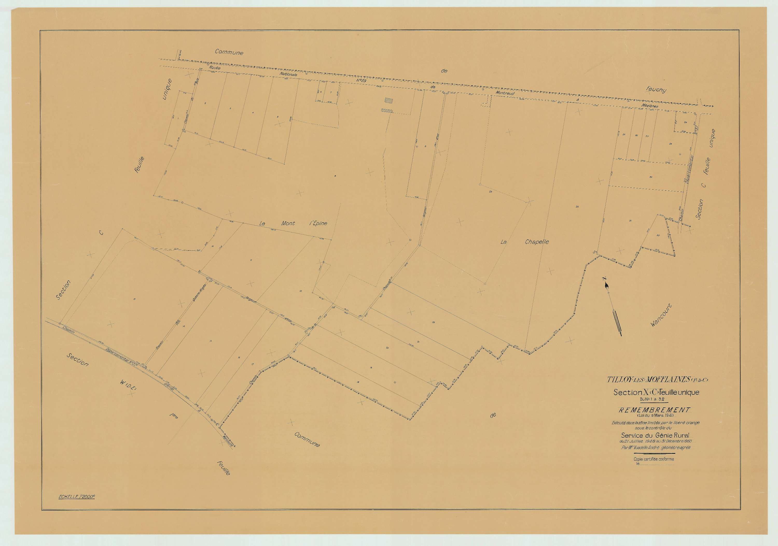 Tilloy-lès-Mofflaines - Plan de remembrement : section WDE.