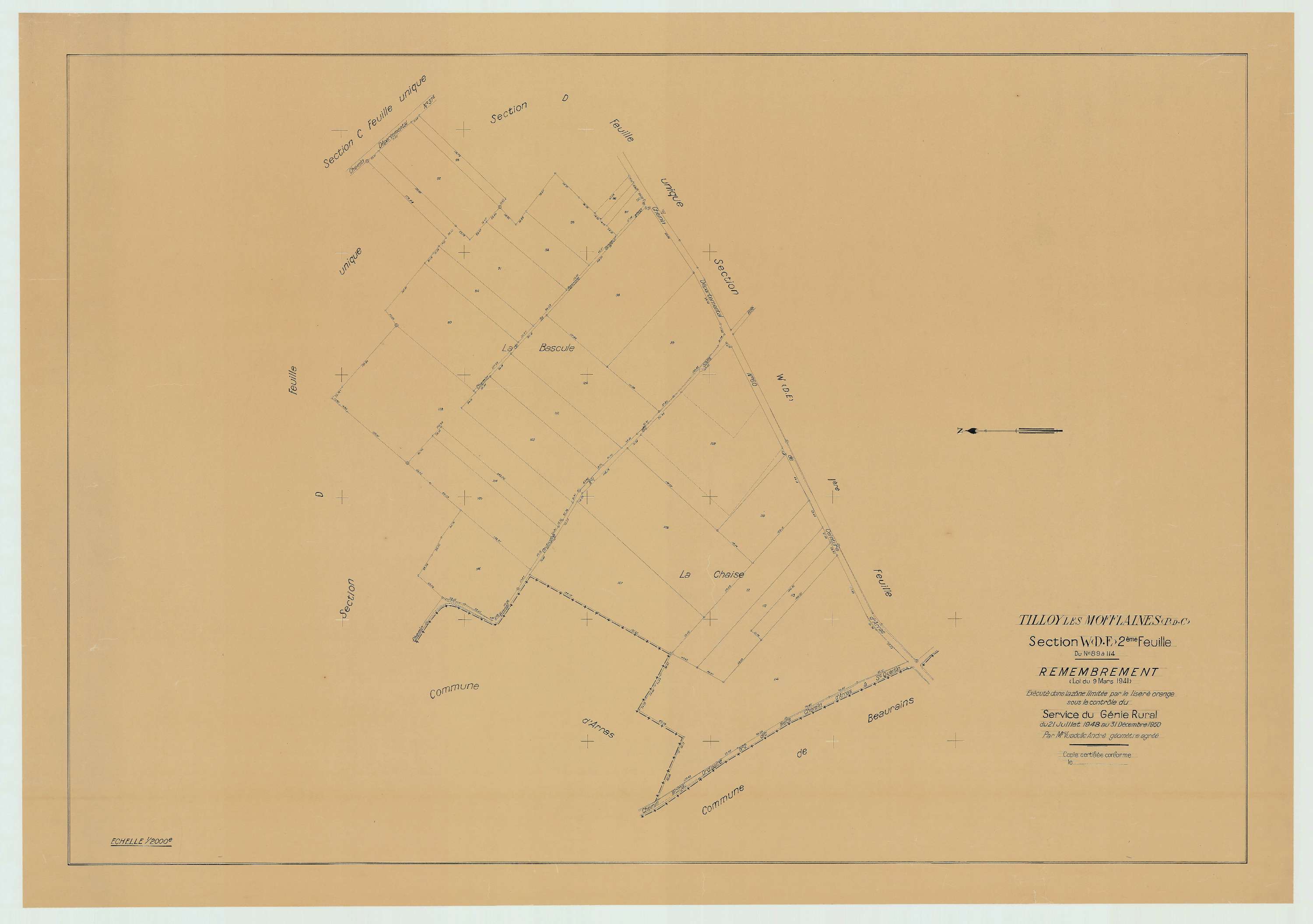 Tilloy-lès-Mofflaines - Plan de remembrement : section WDF.