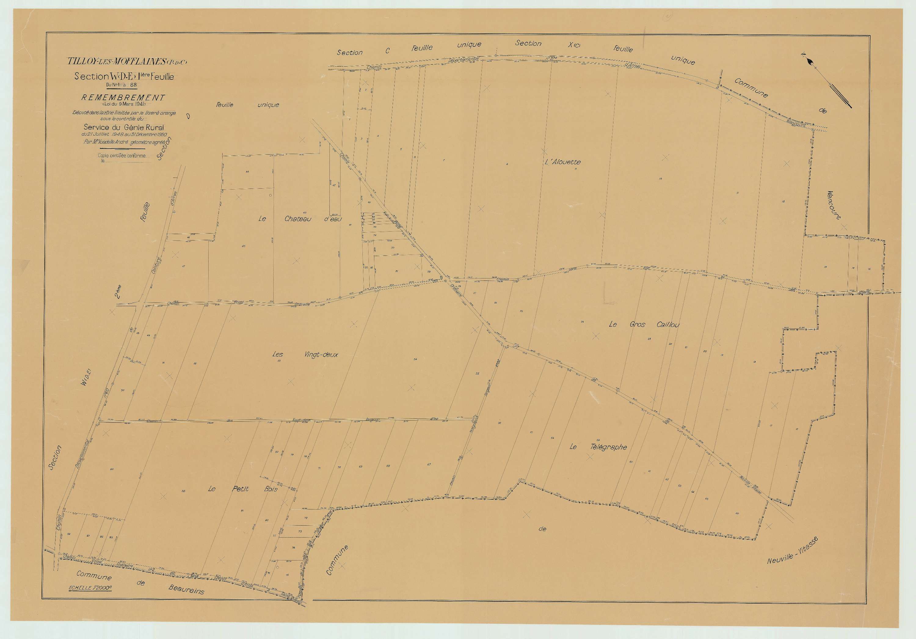 Tilloy-lès-Mofflaines - Plan de remembrement : section XC.