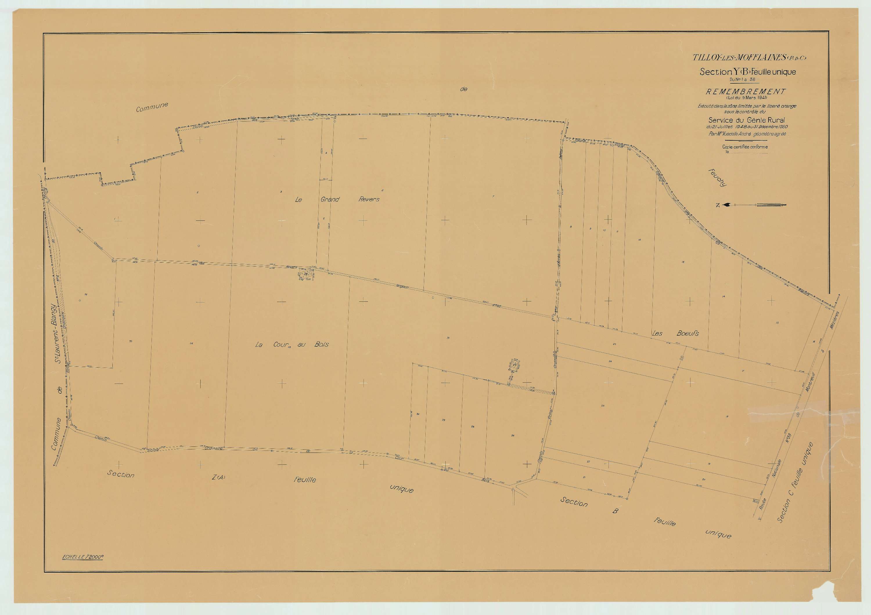 Tilloy-lès-Mofflaines - Plan de remembrement : section ZA.